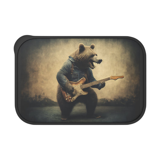 Grizzly Bear Wailing on Guitar | PLA Bento Box with Band and Utensils