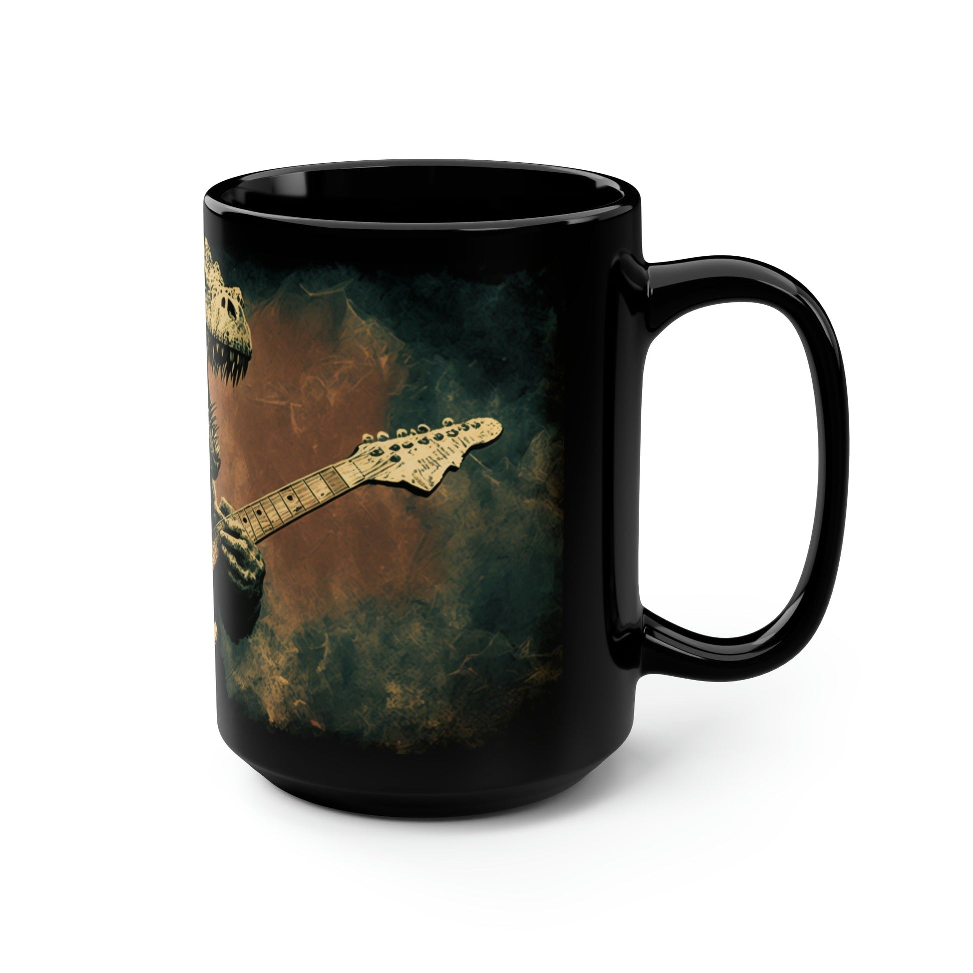 Grunge Dinosaur Playing Guitar - 15 oz Coffee Mug