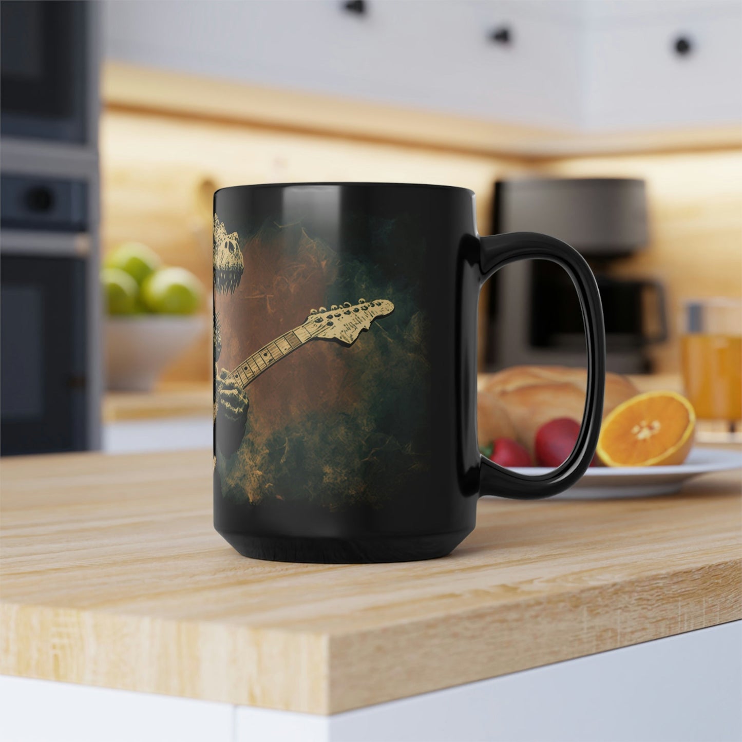 Grunge Dinosaur Playing Guitar - 15 oz Coffee Mug