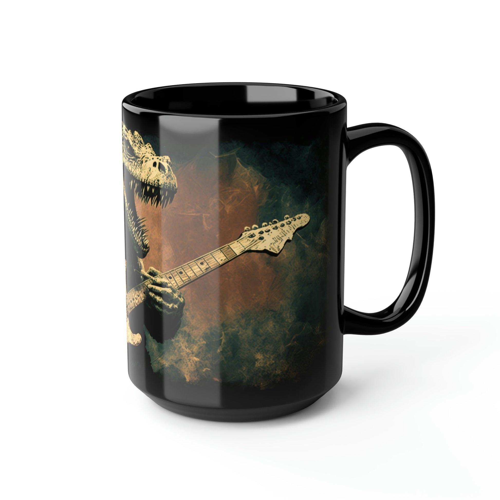 Grunge Dinosaur Playing Guitar - 15 oz Coffee Mug