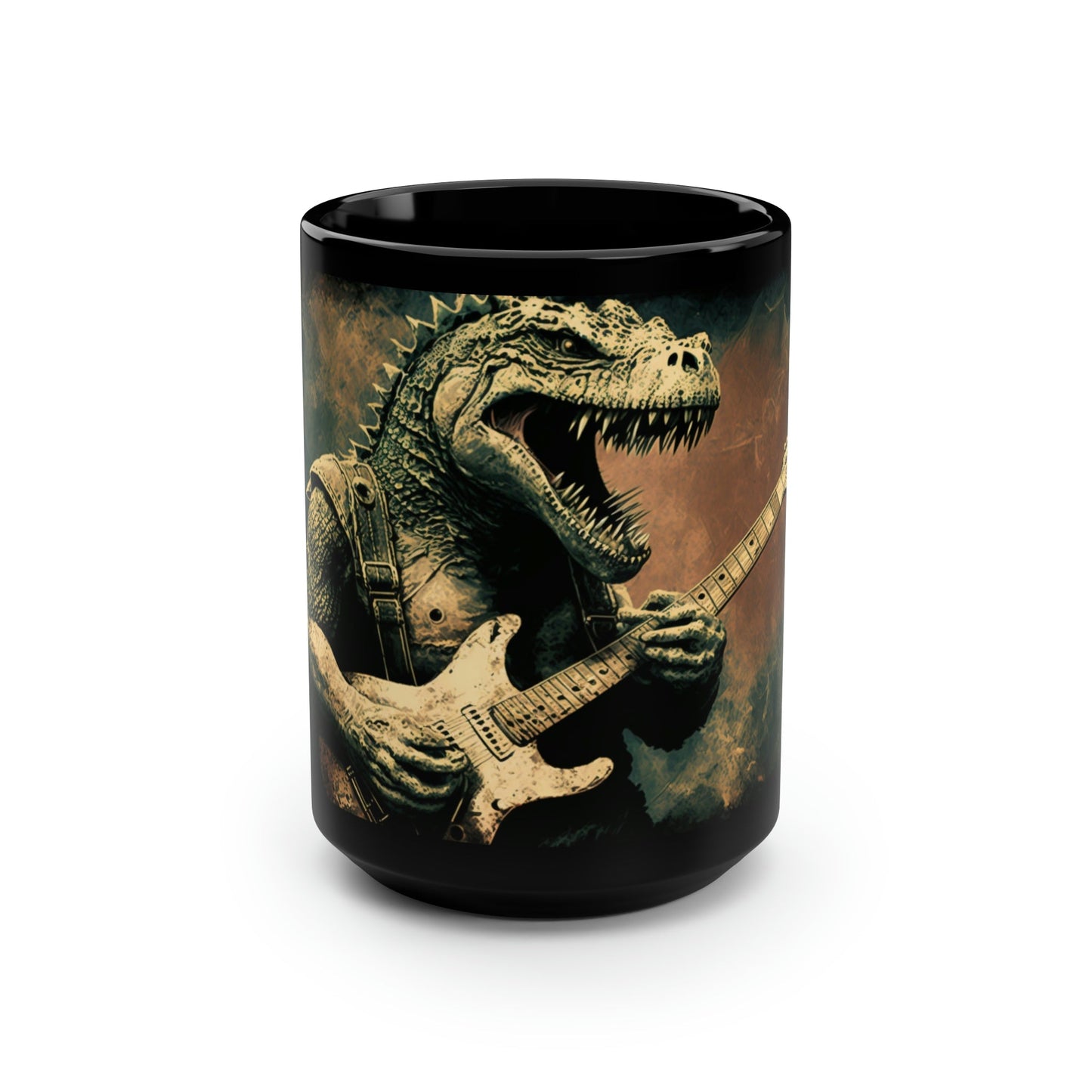 Grunge Dinosaur Playing Guitar - 15 oz Coffee Mug