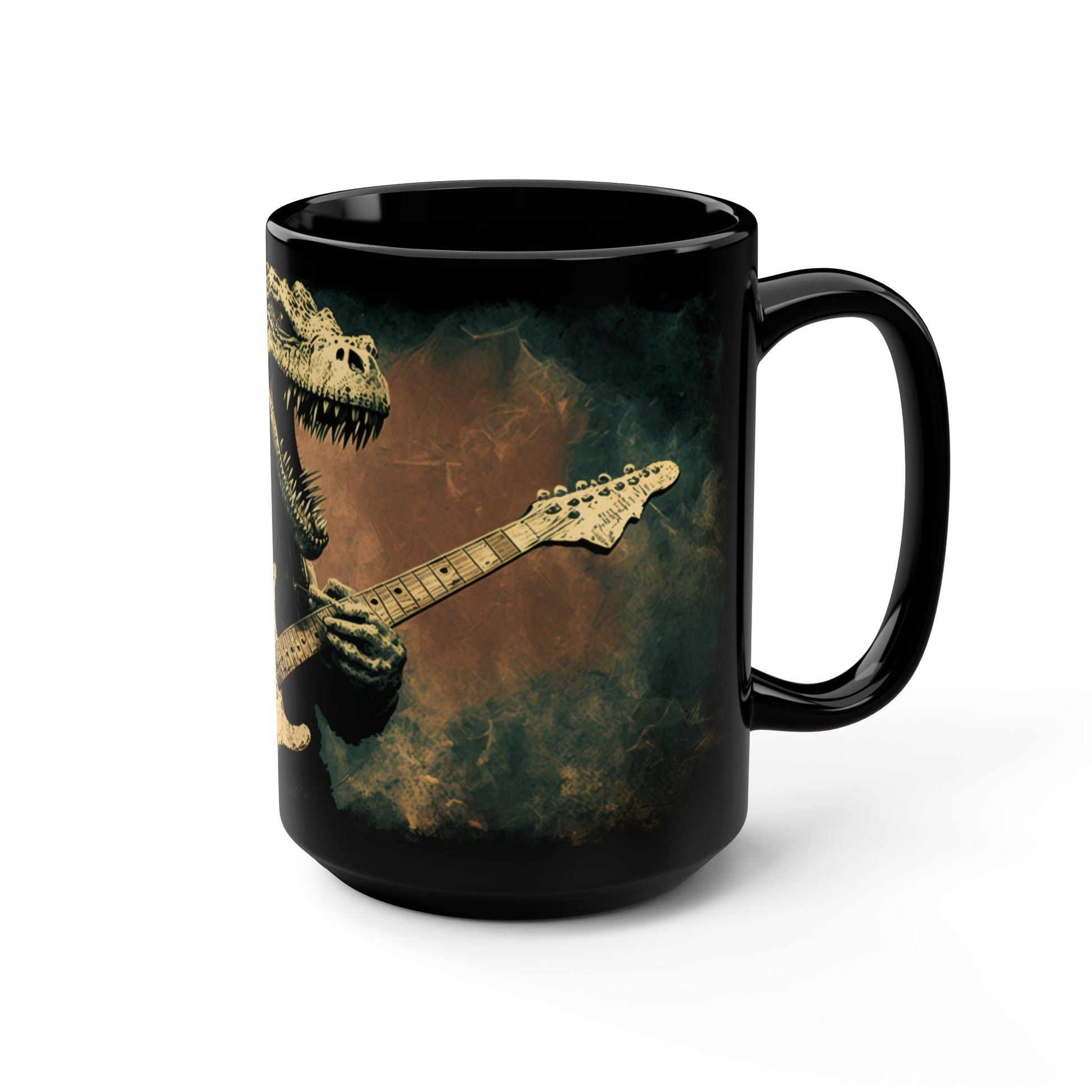 Grunge Dinosaur Playing Guitar - 15 oz Coffee Mug