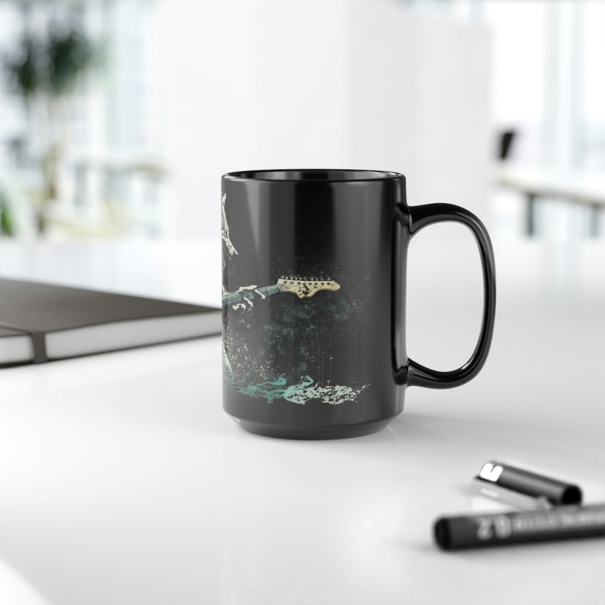 Grunge Wolf Playing Guitar - 15 oz Coffee Mug