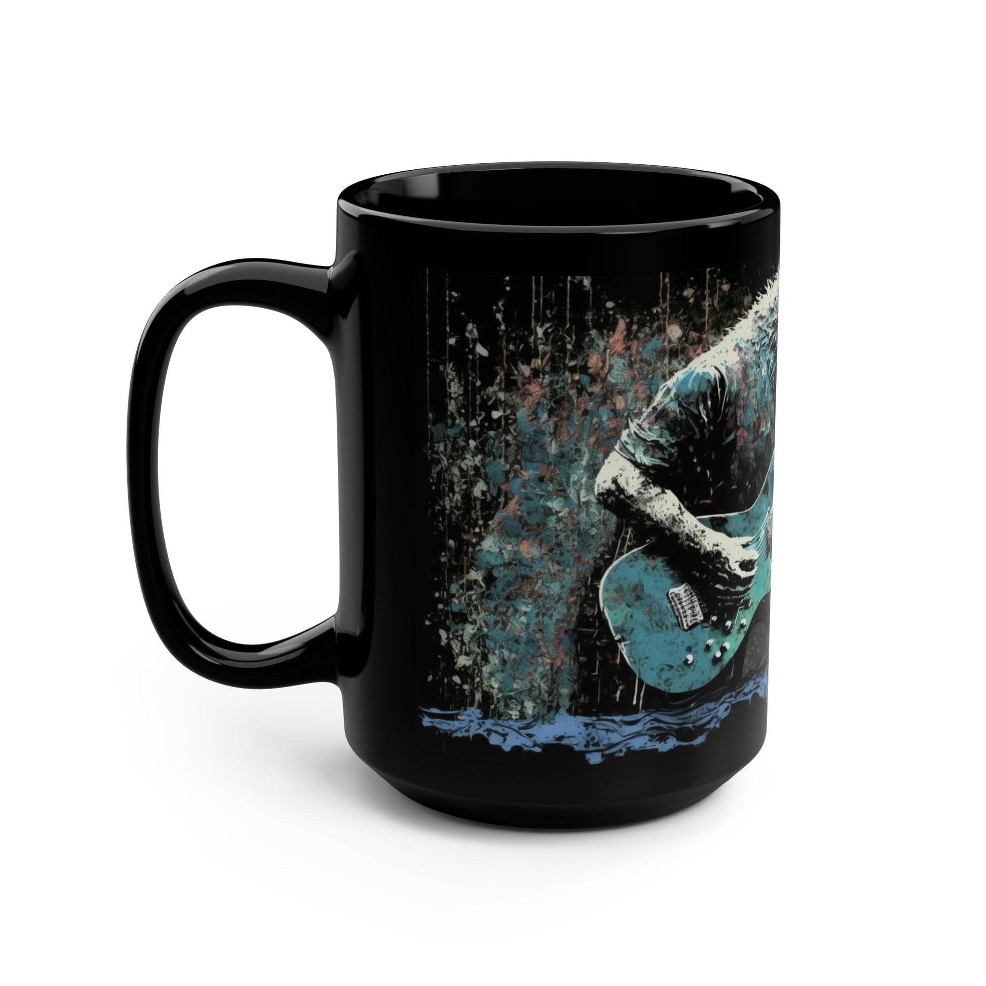 Grunge Wolf Playing Guitar - 15 oz Coffee Mug