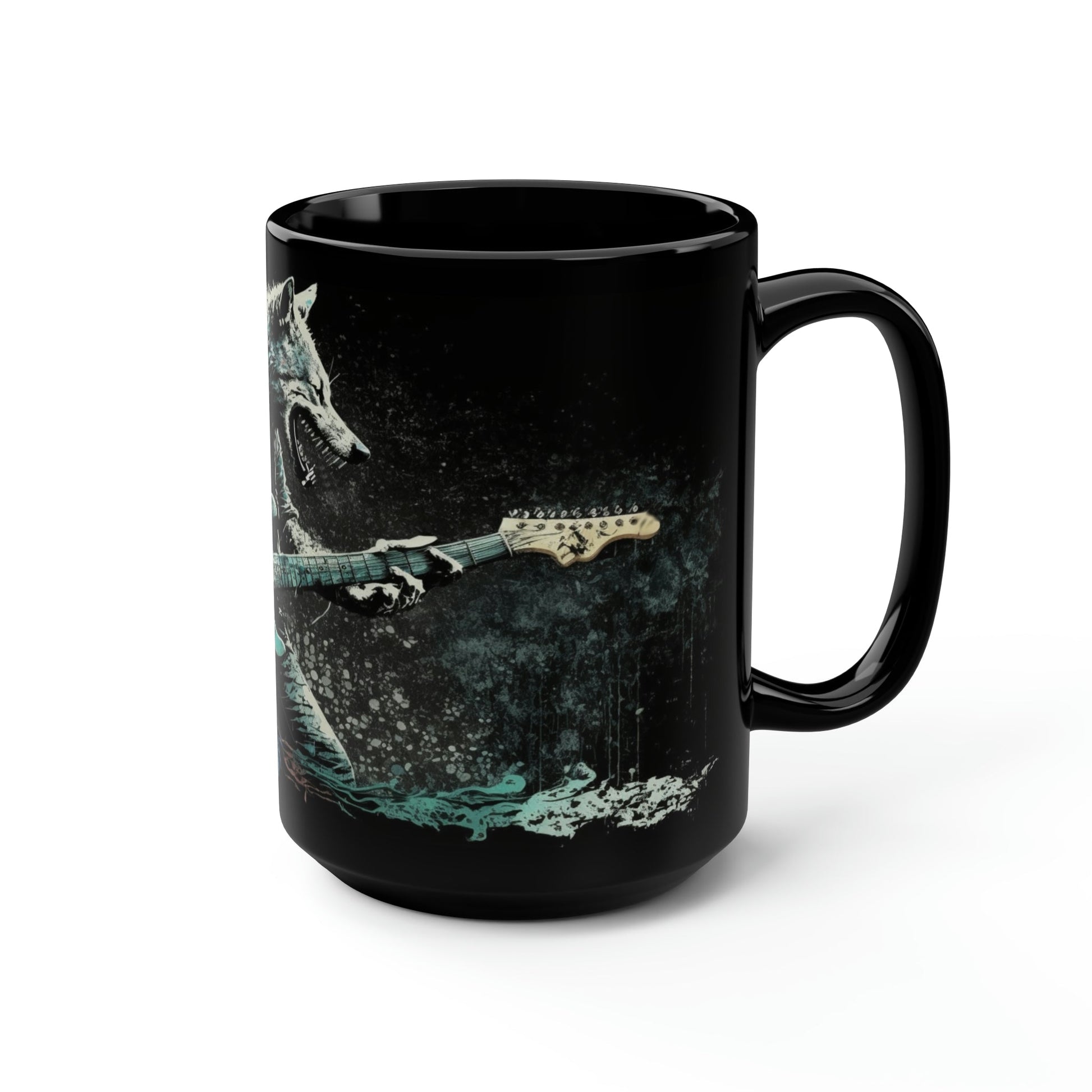 Grunge Wolf Playing Guitar - 15 oz Coffee Mug