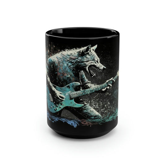 Grunge Wolf Playing Guitar - 15 oz Coffee Mug