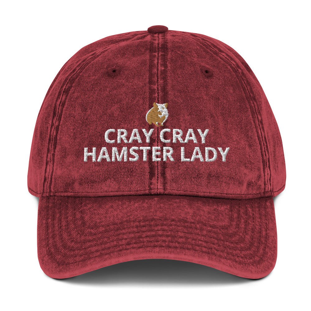 Hamster Vintage Cotton Twill Cap | Cray Cray Hamster Lady | Perfect gift for the Pet Hamster lover! | Multiple Hat Colors Available