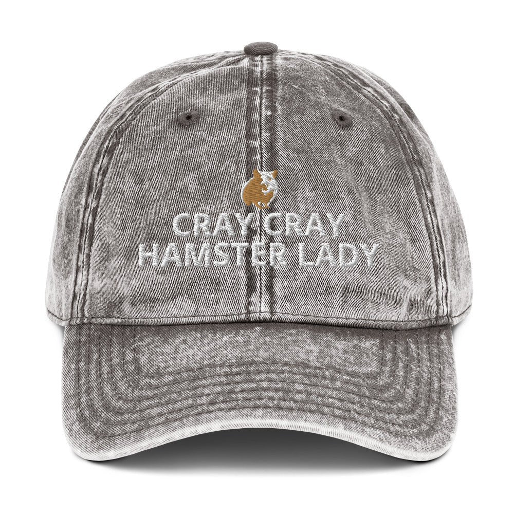 Hamster Vintage Cotton Twill Cap | Cray Cray Hamster Lady | Perfect gift for the Pet Hamster lover! | Multiple Hat Colors Available