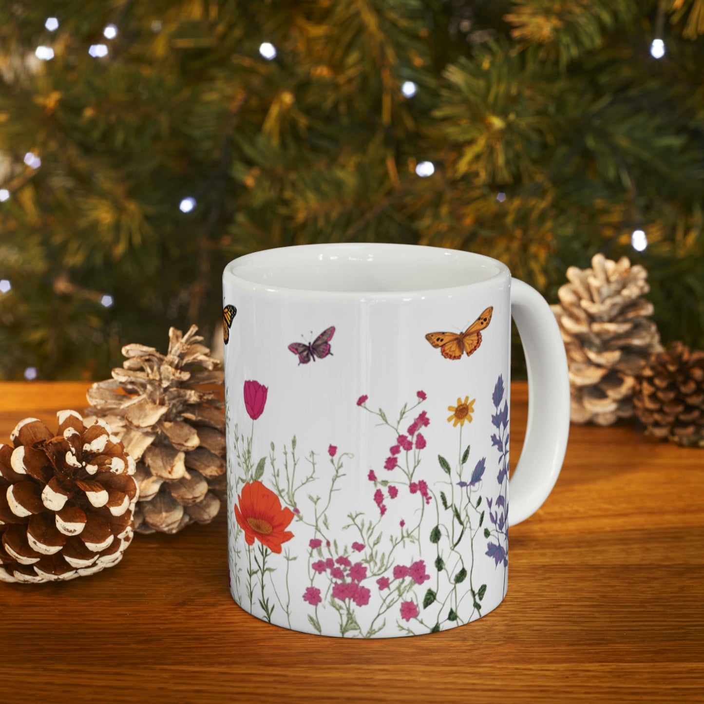 Hand Drawn Pressed Flowers Ceramic Coffee Mug