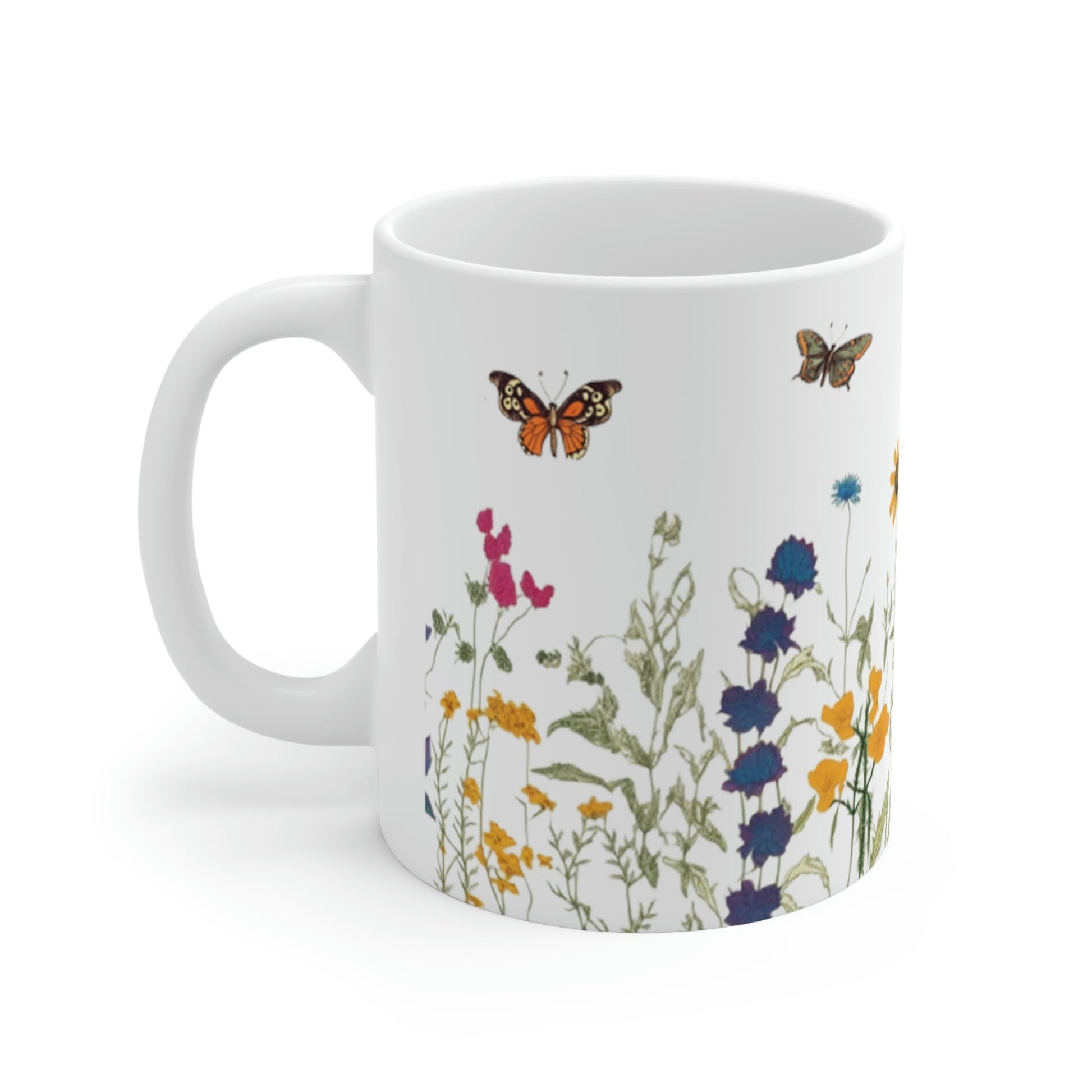 Hand Drawn Pressed Flowers Ceramic Coffee Mug