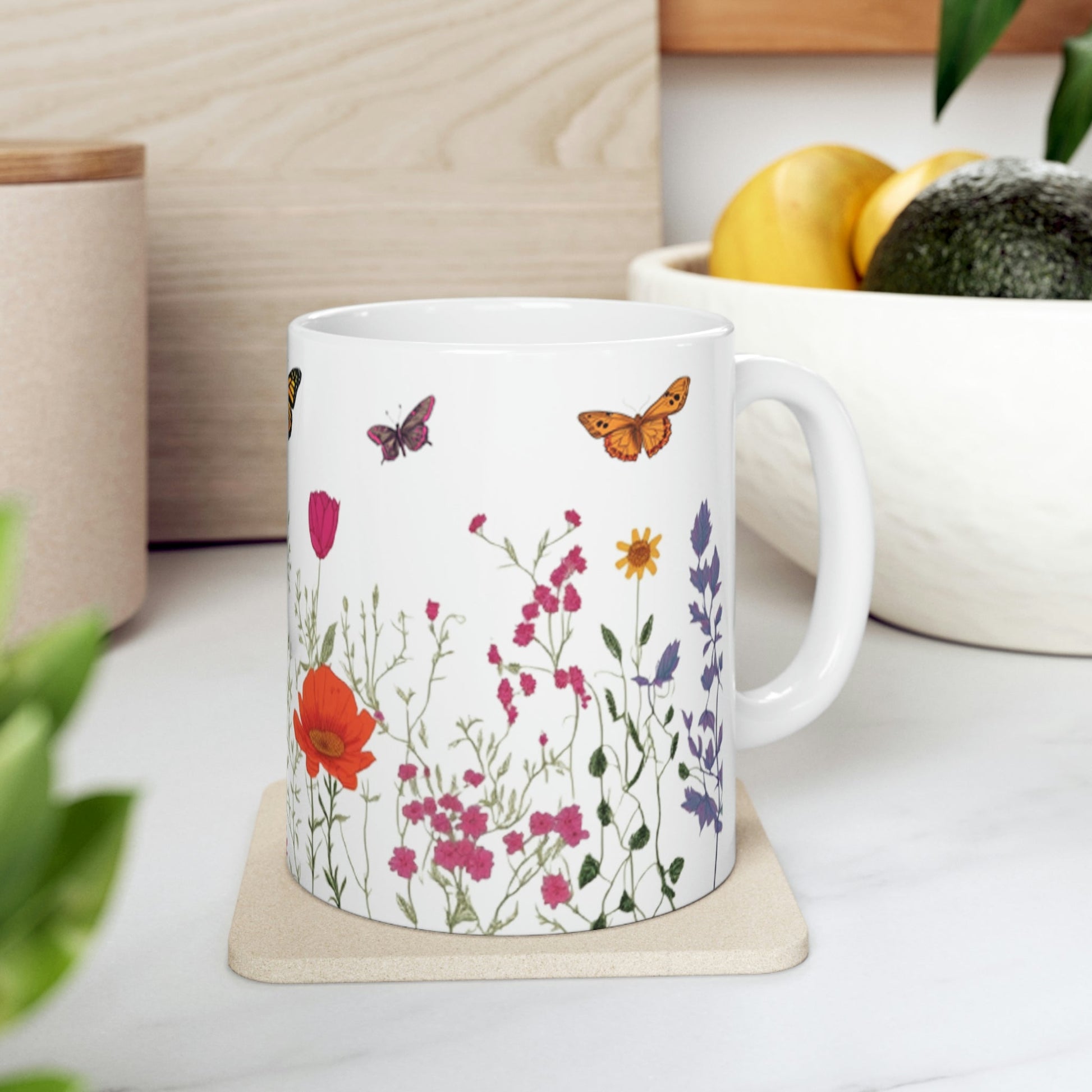 Hand Drawn Pressed Flowers Ceramic Coffee Mug