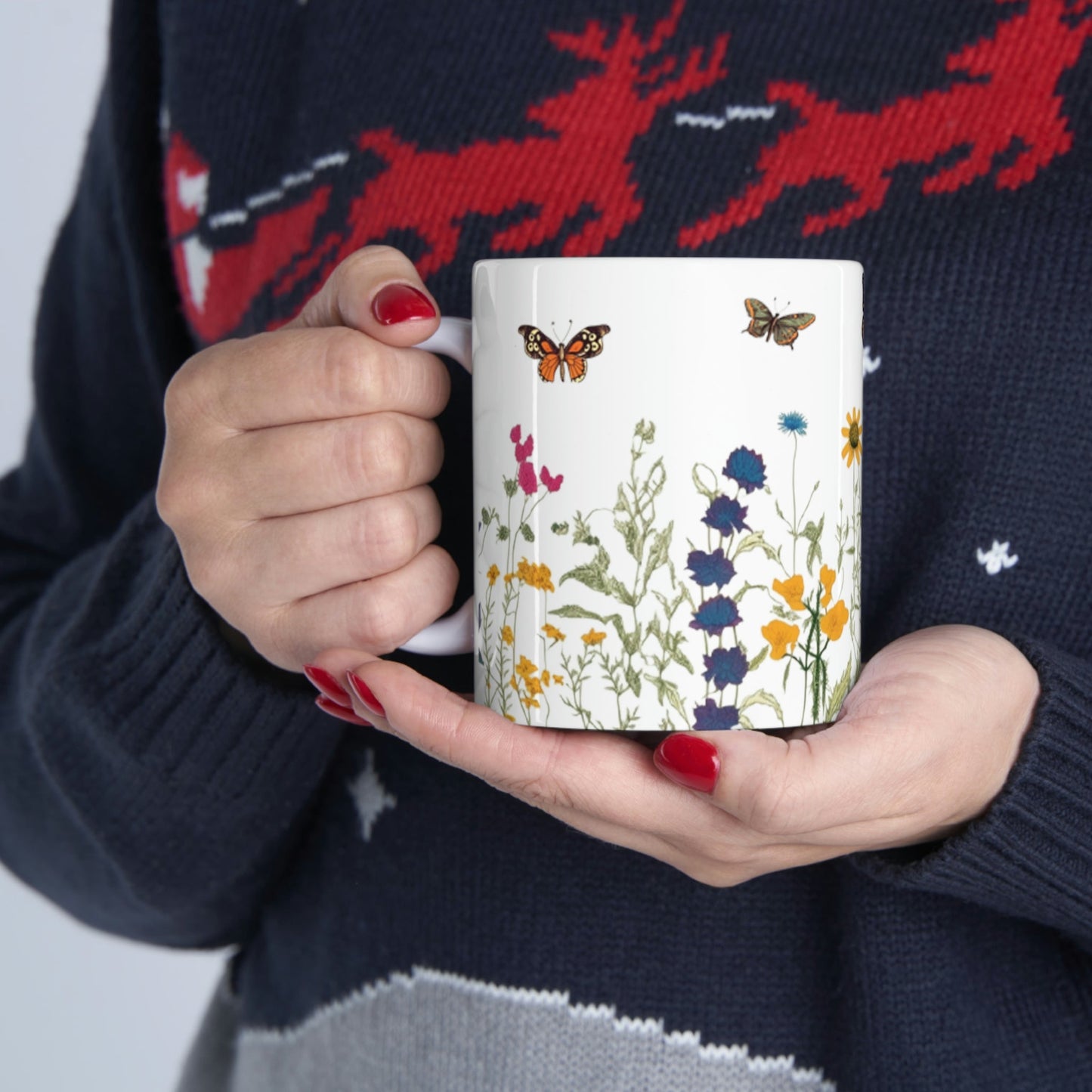 Hand Drawn Pressed Flowers Ceramic Coffee Mug