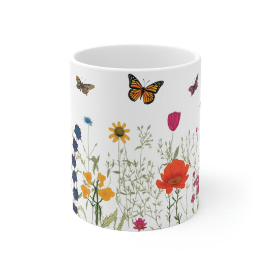 Hand Drawn Pressed Flowers Ceramic Coffee Mug