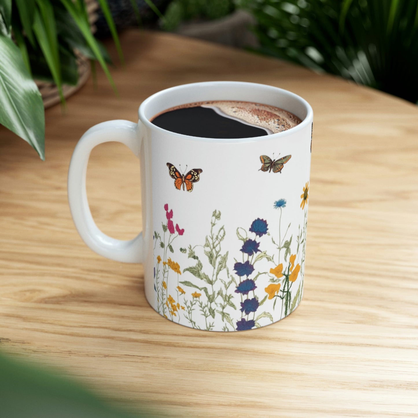 Hand Drawn Pressed Flowers Ceramic Coffee Mug