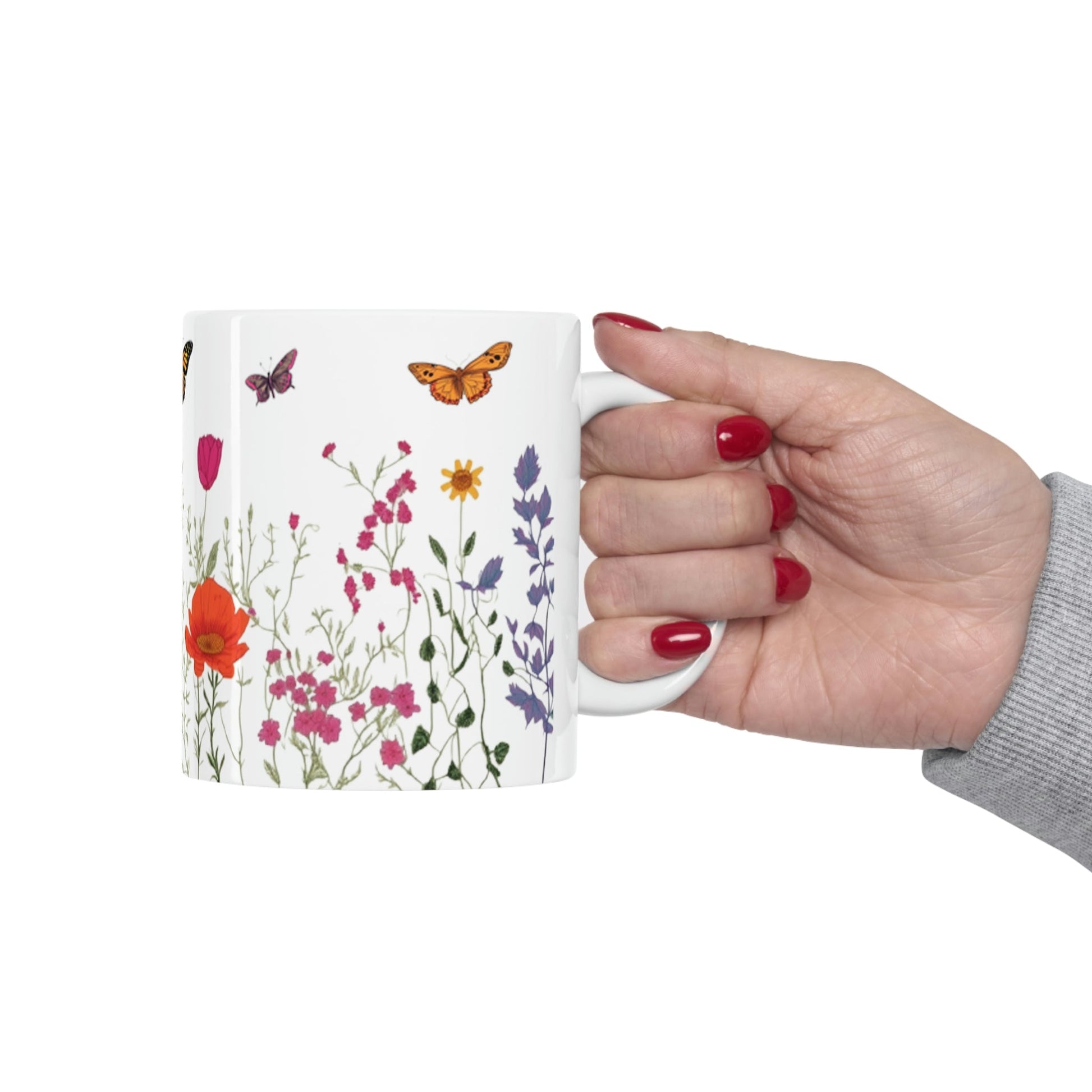 Hand Drawn Pressed Flowers Ceramic Coffee Mug