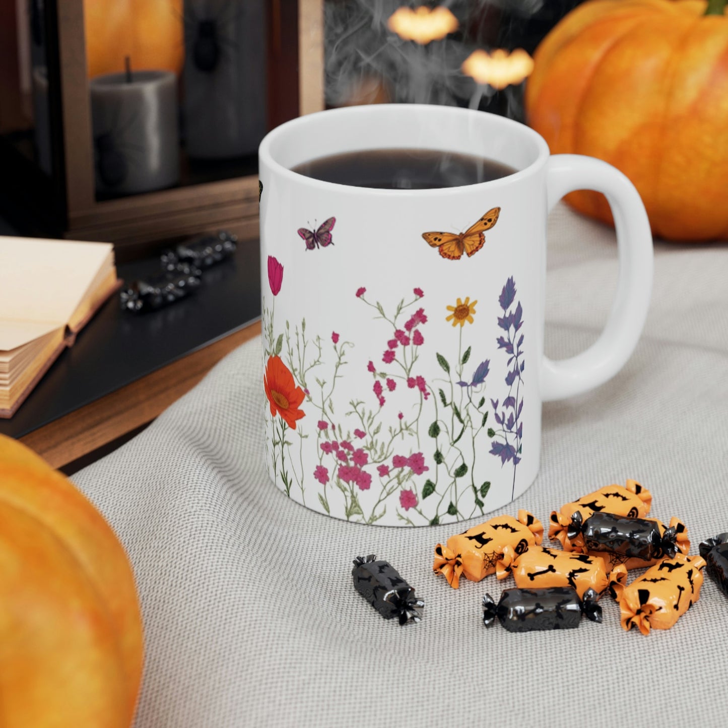 Hand Drawn Pressed Flowers Ceramic Coffee Mug