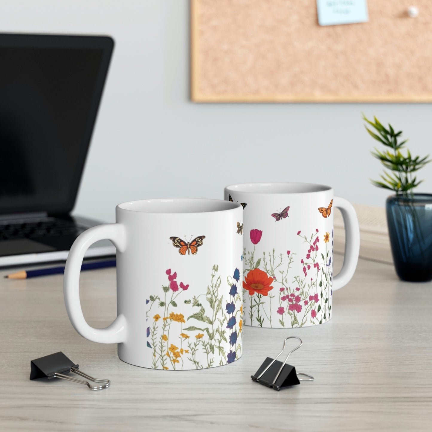 Hand Drawn Pressed Flowers Ceramic Coffee Mug