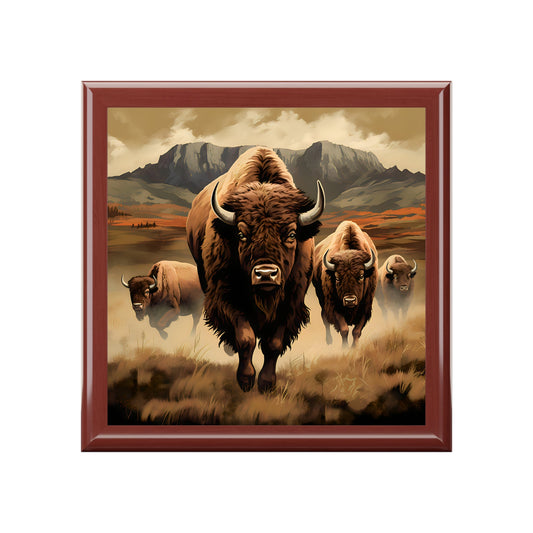 Herd of American Bison / Buffalo Jewelry Keepsake Trinkets Box