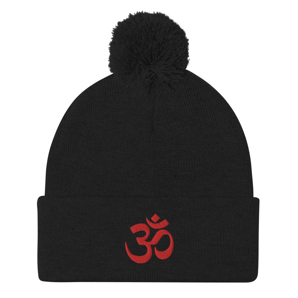 Hindu Om Pom-Pom Beanie for the Spiritually Evolved | Yoga Atman and Brahman