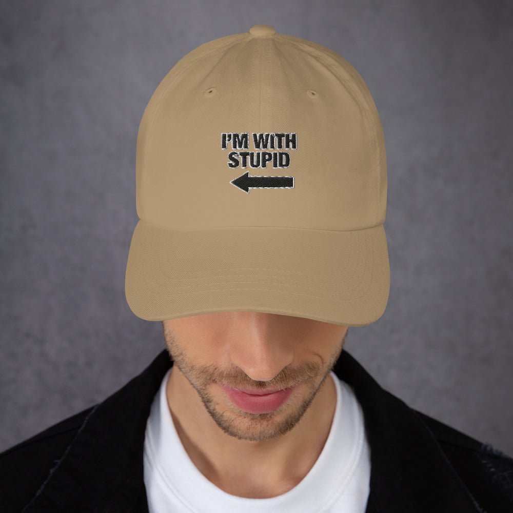 I'm with stupid Funny Baseball Style Cap Hat Cotton Twill Gag Gift Present Bachelor Party Birthday Anniversary Friend