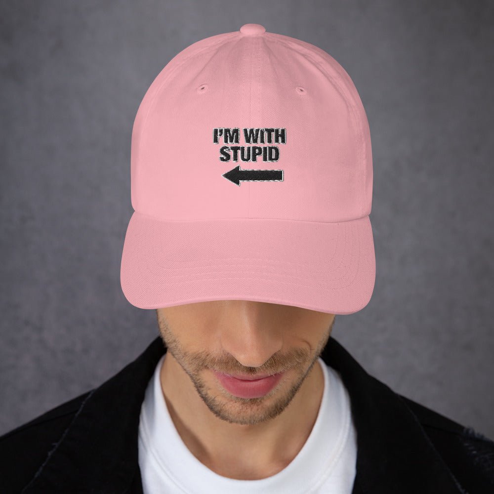 I'm with stupid Funny Baseball Style Cap Hat Cotton Twill Gag Gift Present Bachelor Party Birthday Anniversary Friend