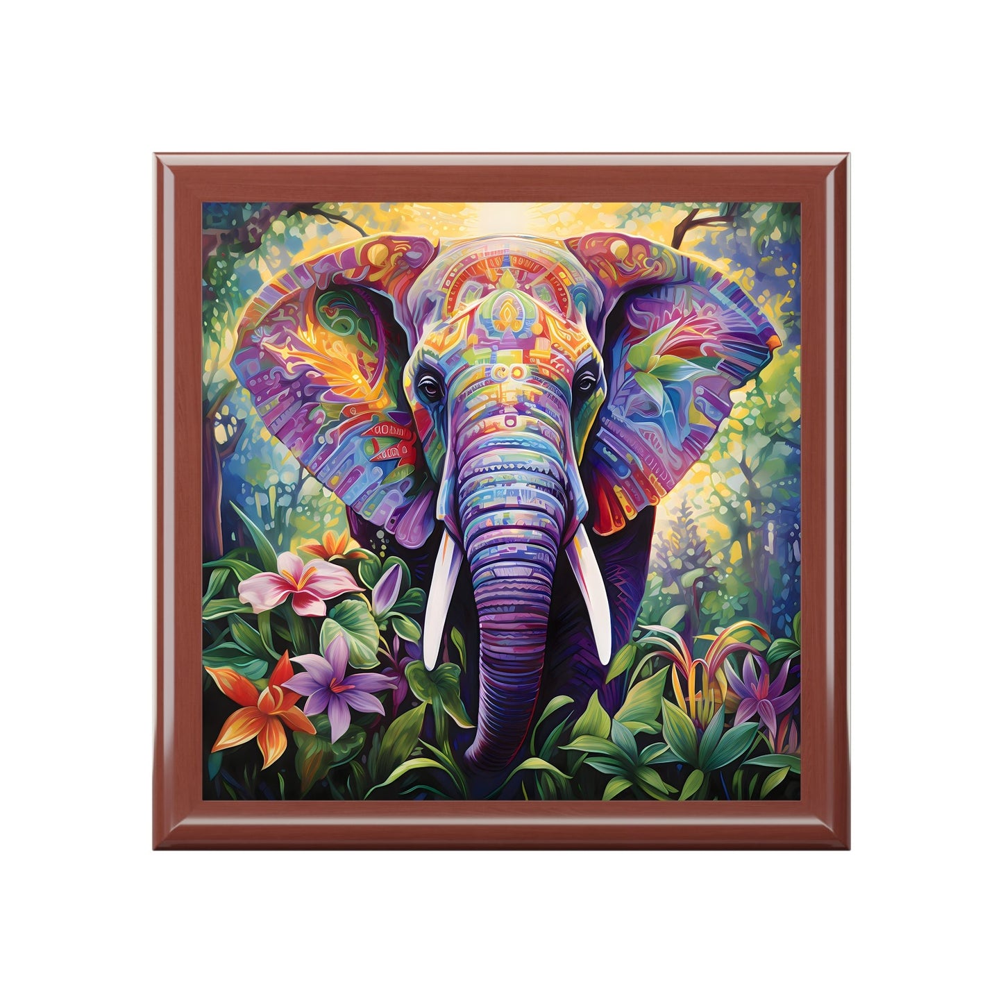 Impressionism Style Elephant Fine Art Print Jewelry Keepsake Trinkets Box