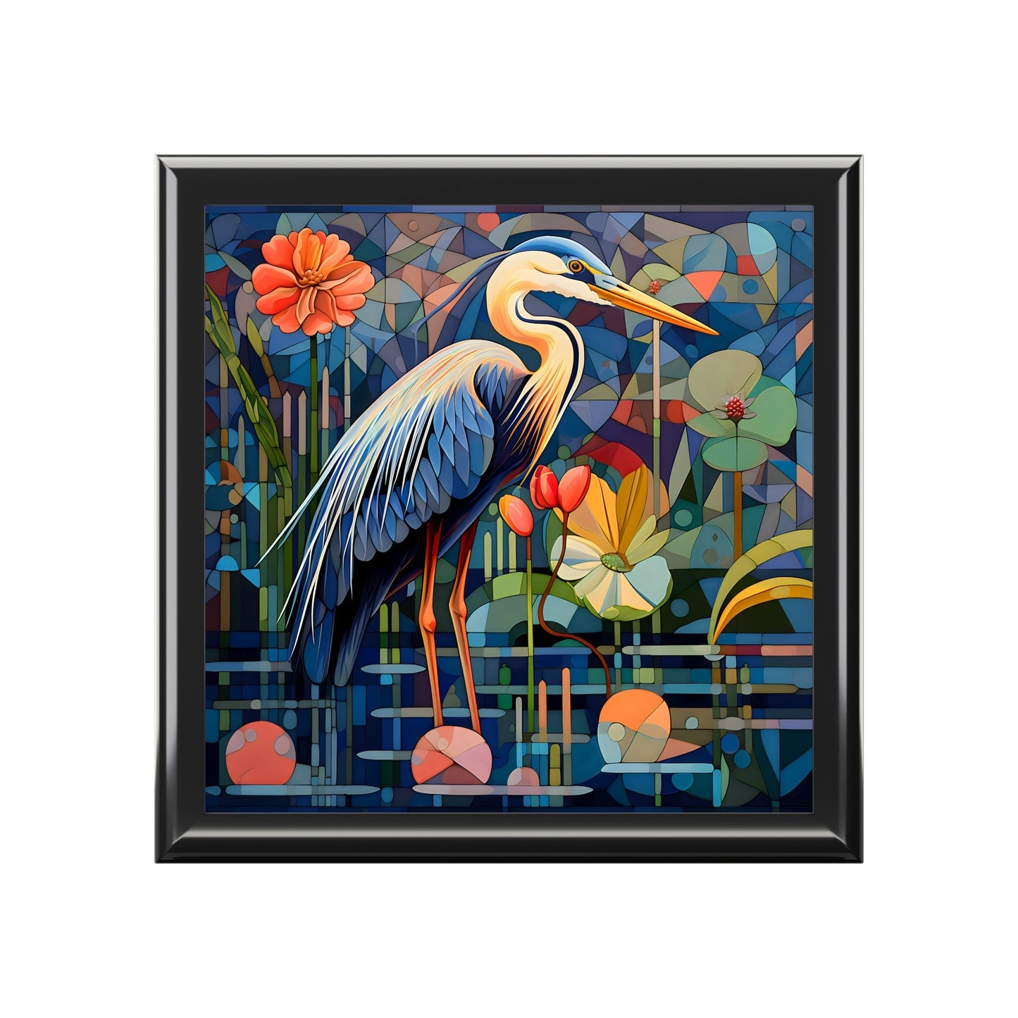 Impressionist Art of a Great Blue Heron Jewelry Keepsake Trinkets Box