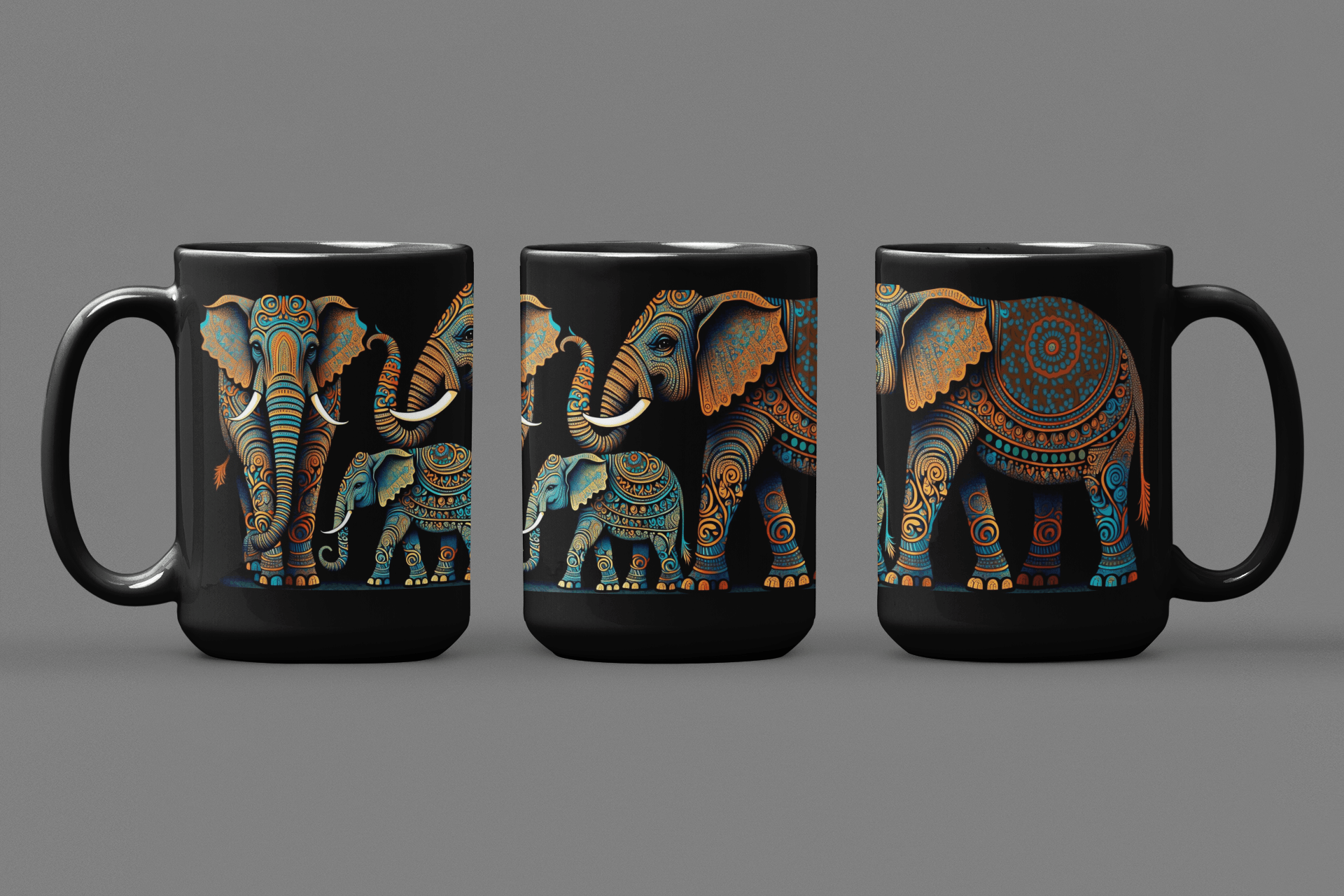 Indian Elephant Family - 15 oz Coffee Mug