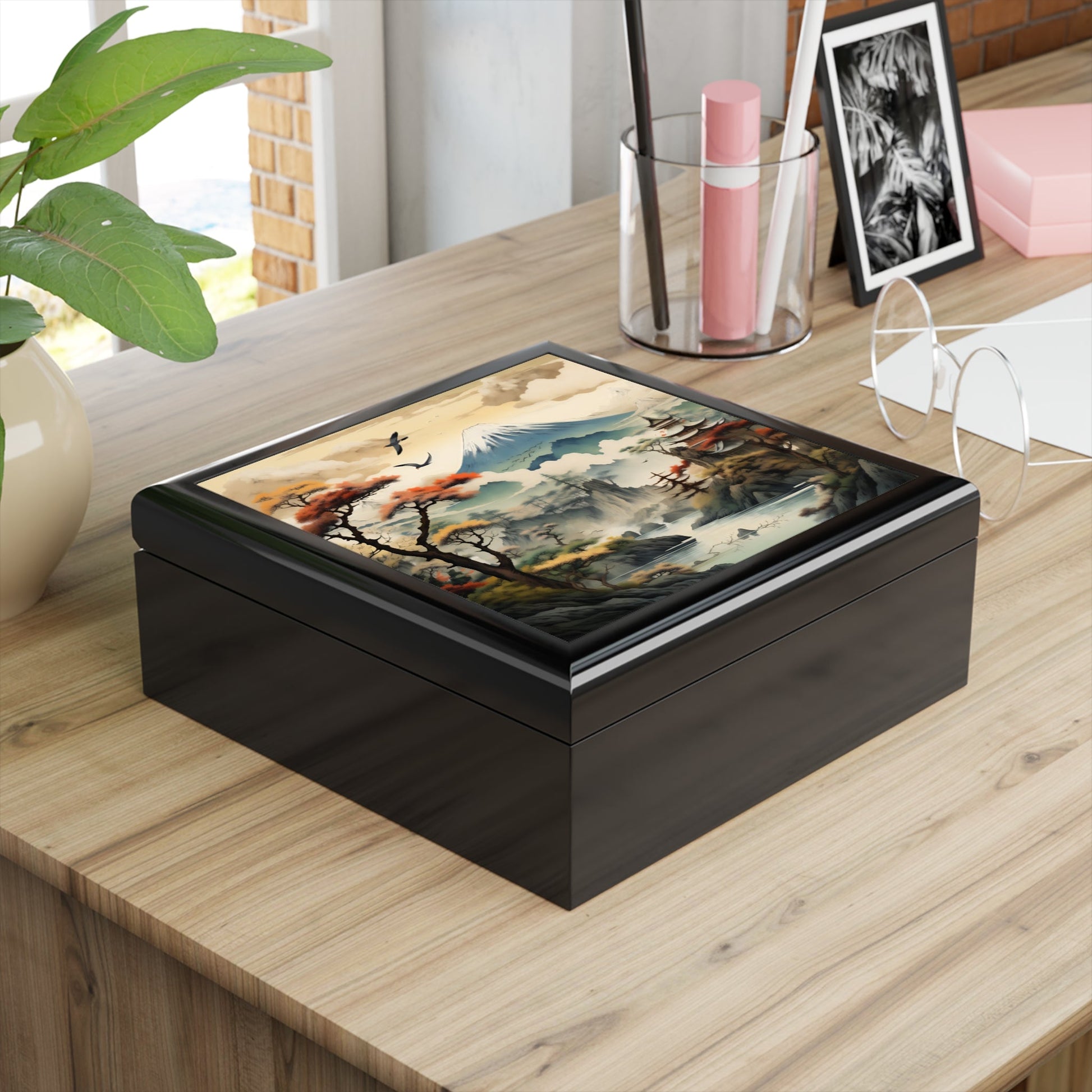 Japandi Mountain Scene Fine Art Print Jewelry Keepsake Box