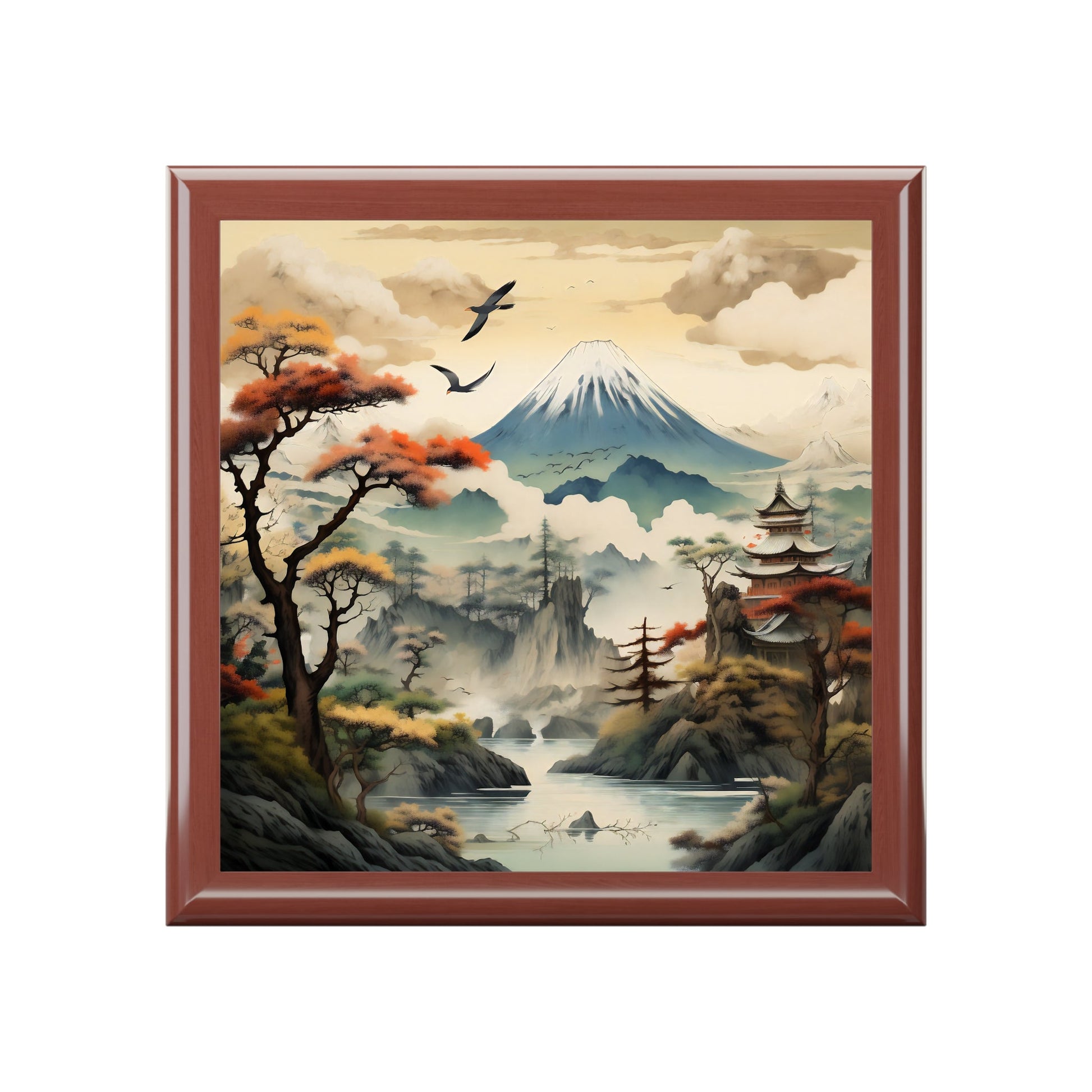 Japandi Mountain Scene Fine Art Print Jewelry Keepsake Box