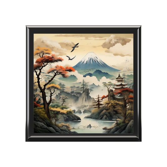 Japandi Mountain Scene Fine Art Print Jewelry Keepsake Box