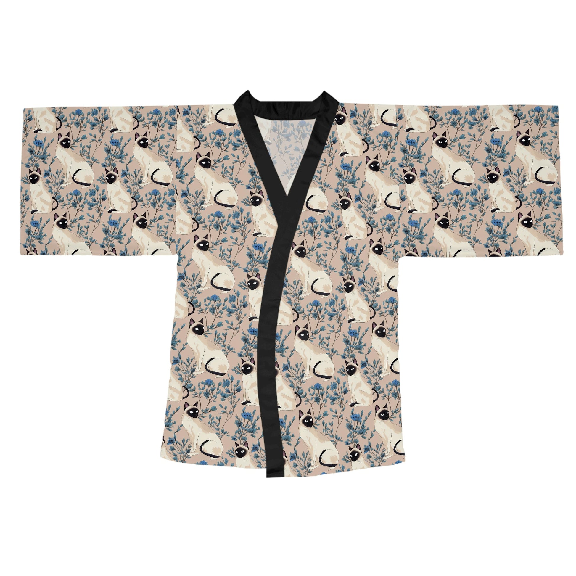 Japandi Siamese Cat Pattern Long Sleeve Kimono Robe