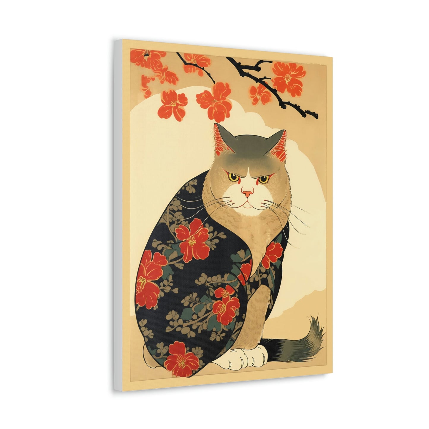 Japandi Ukiyo-e Style Cat | Canvas Gallery Wraps