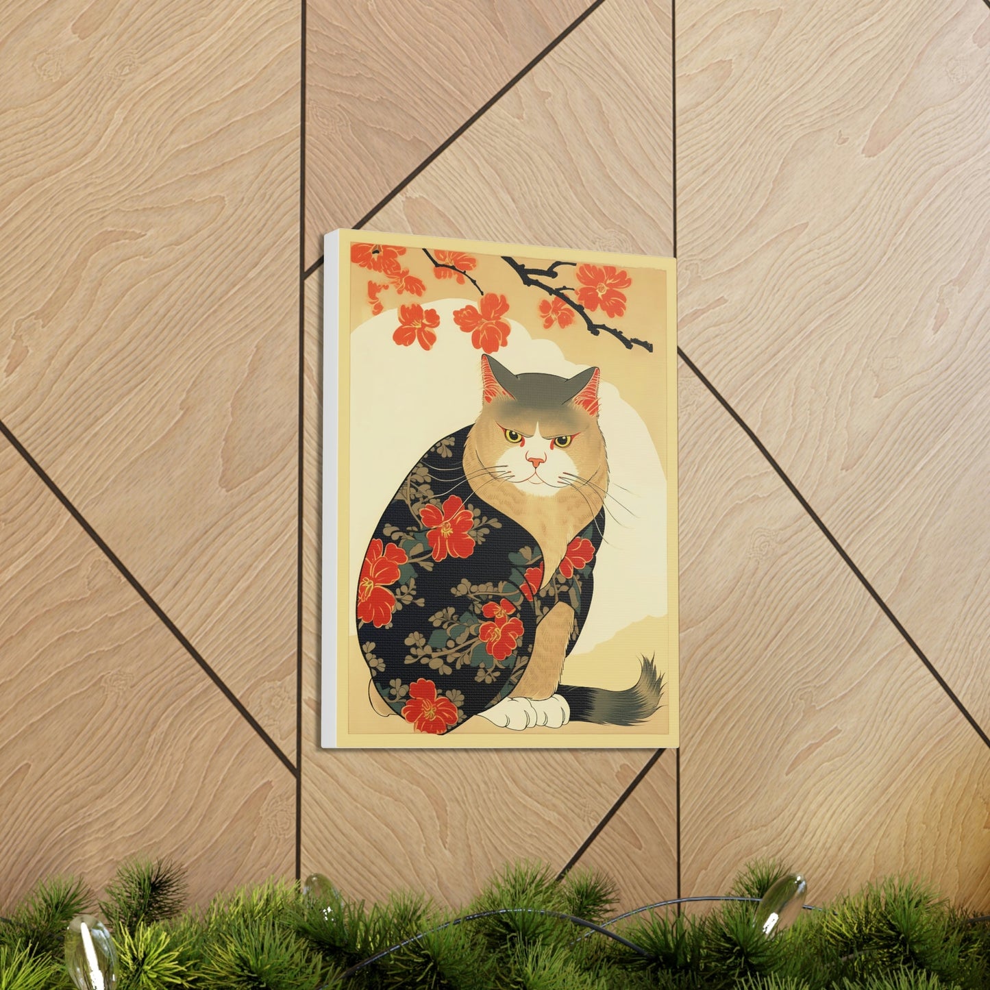 Japandi Ukiyo-e Style Cat | Canvas Gallery Wraps