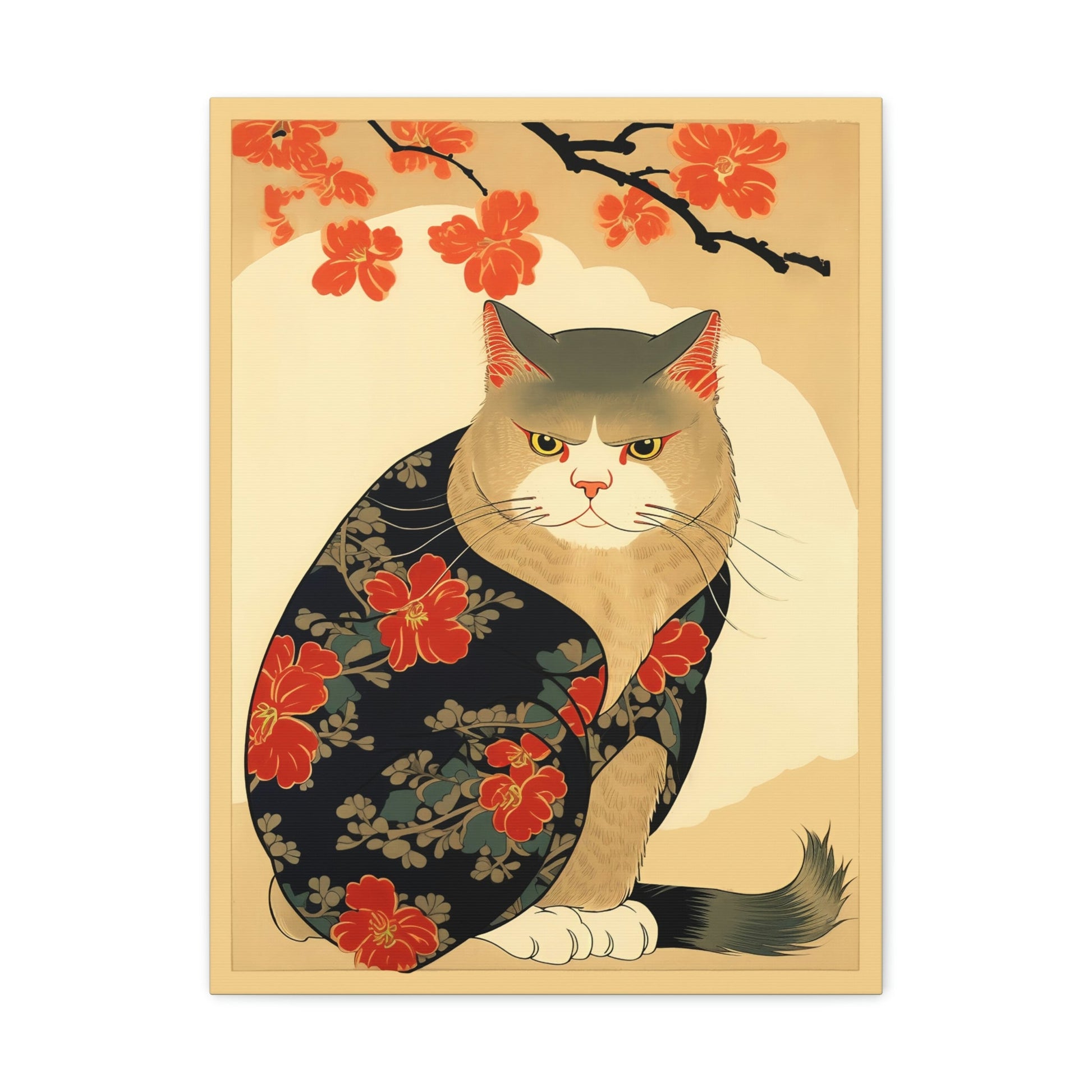 Japandi Ukiyo-e Style Cat | Canvas Gallery Wraps