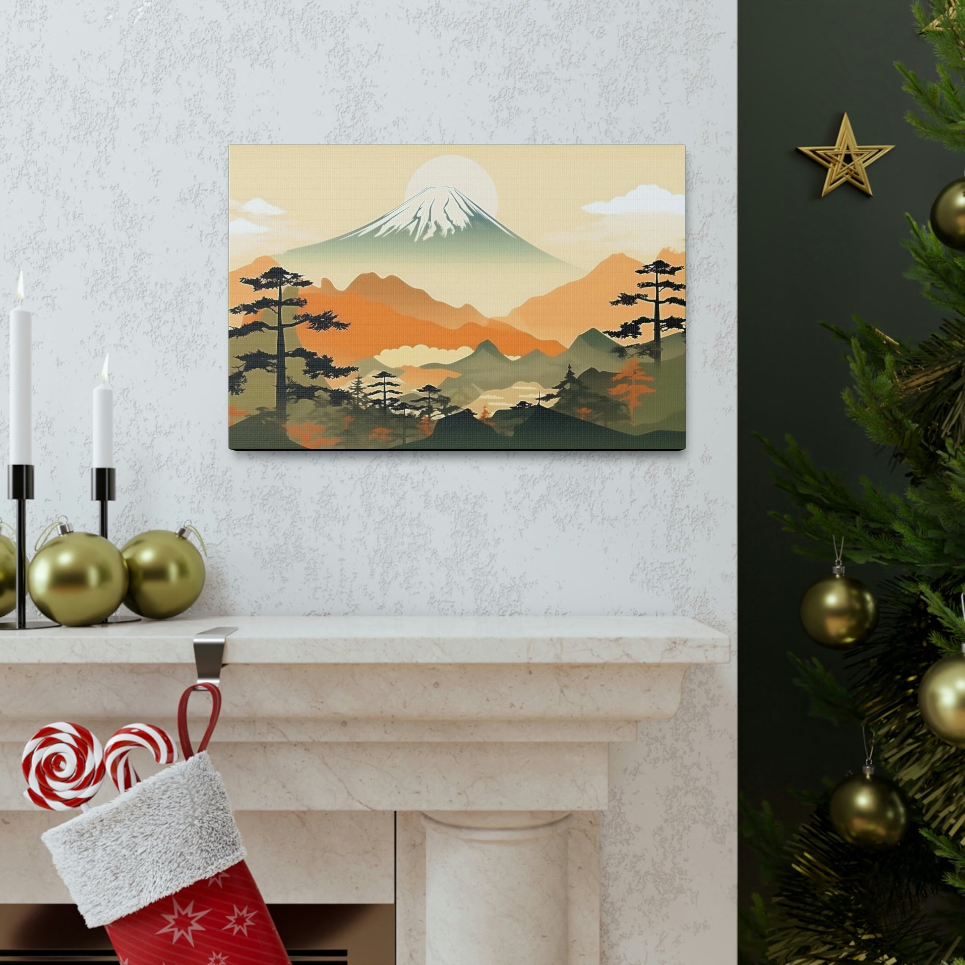 Japandi Ukiyo-e syle Mountain Scene | Canvas Gallery Wraps