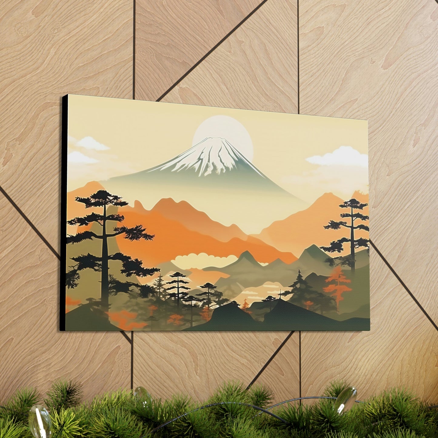 Japandi Ukiyo-e syle Mountain Scene | Canvas Gallery Wraps