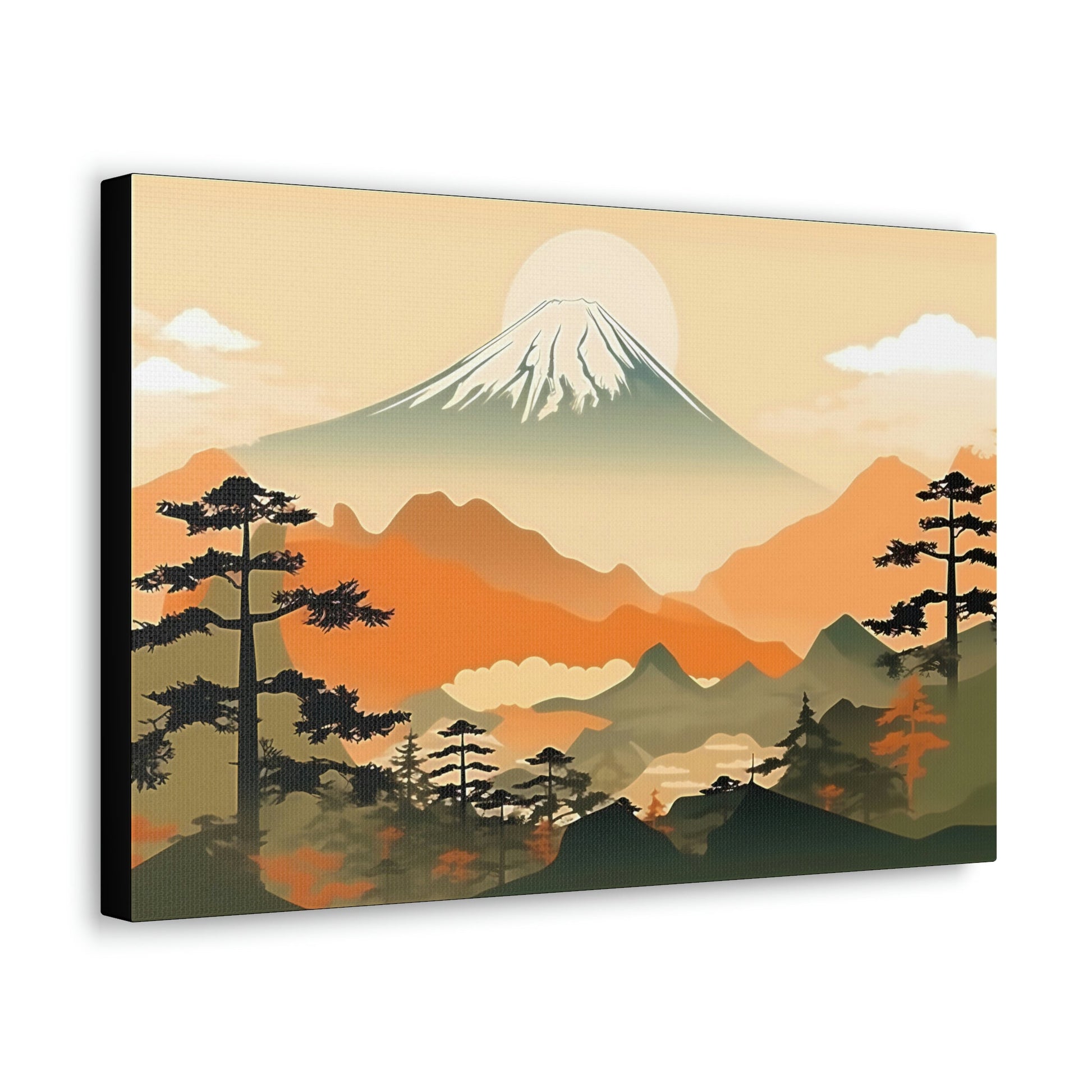 Japandi Ukiyo-e syle Mountain Scene | Canvas Gallery Wraps