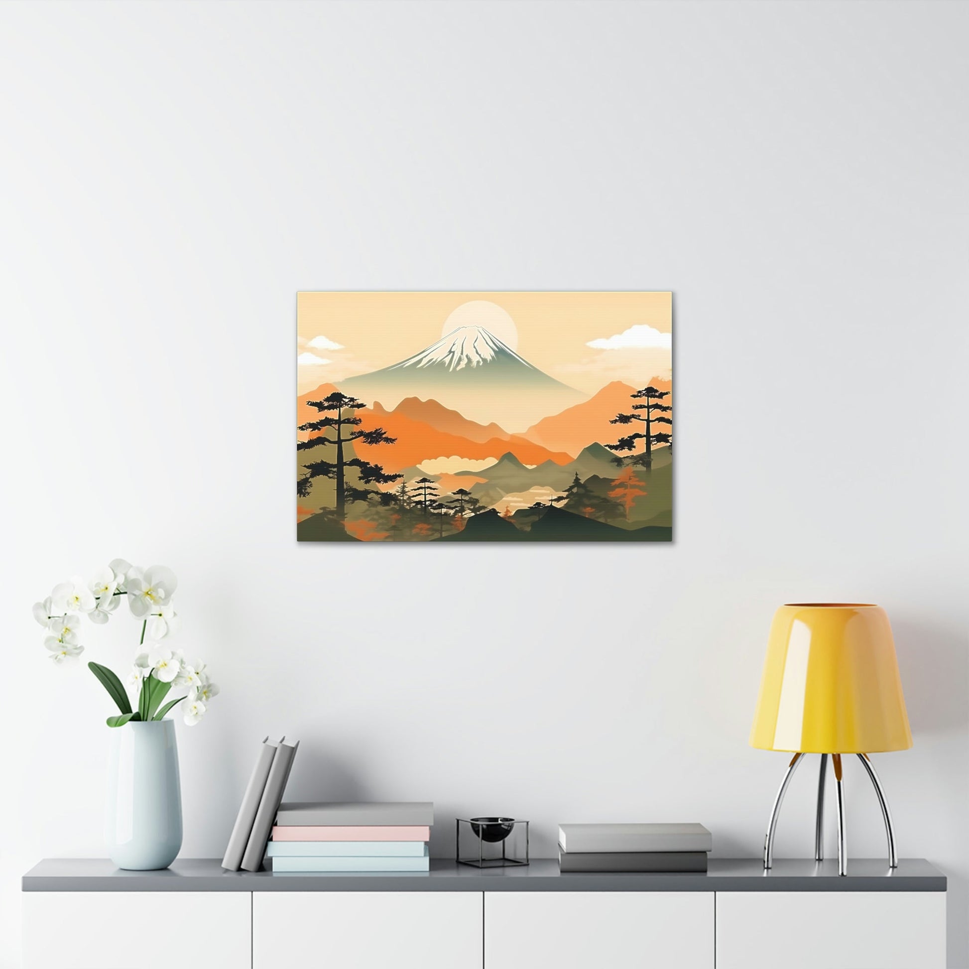 Japandi Ukiyo-e syle Mountain Scene | Canvas Gallery Wraps