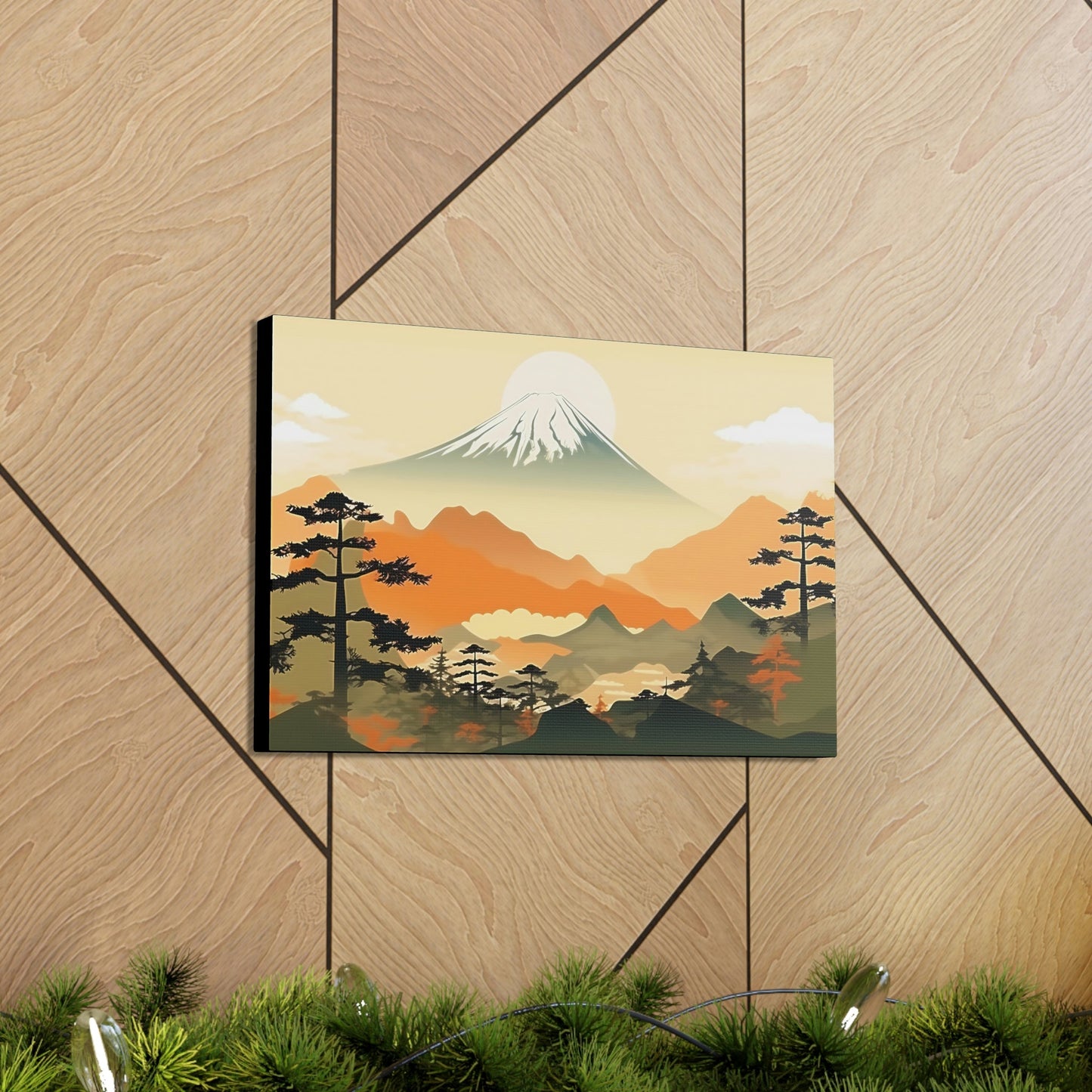 Japandi Ukiyo-e syle Mountain Scene | Canvas Gallery Wraps