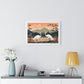 Japandi Ukiyo-e syle Whooping Cranes | Framed Horizontal Poster