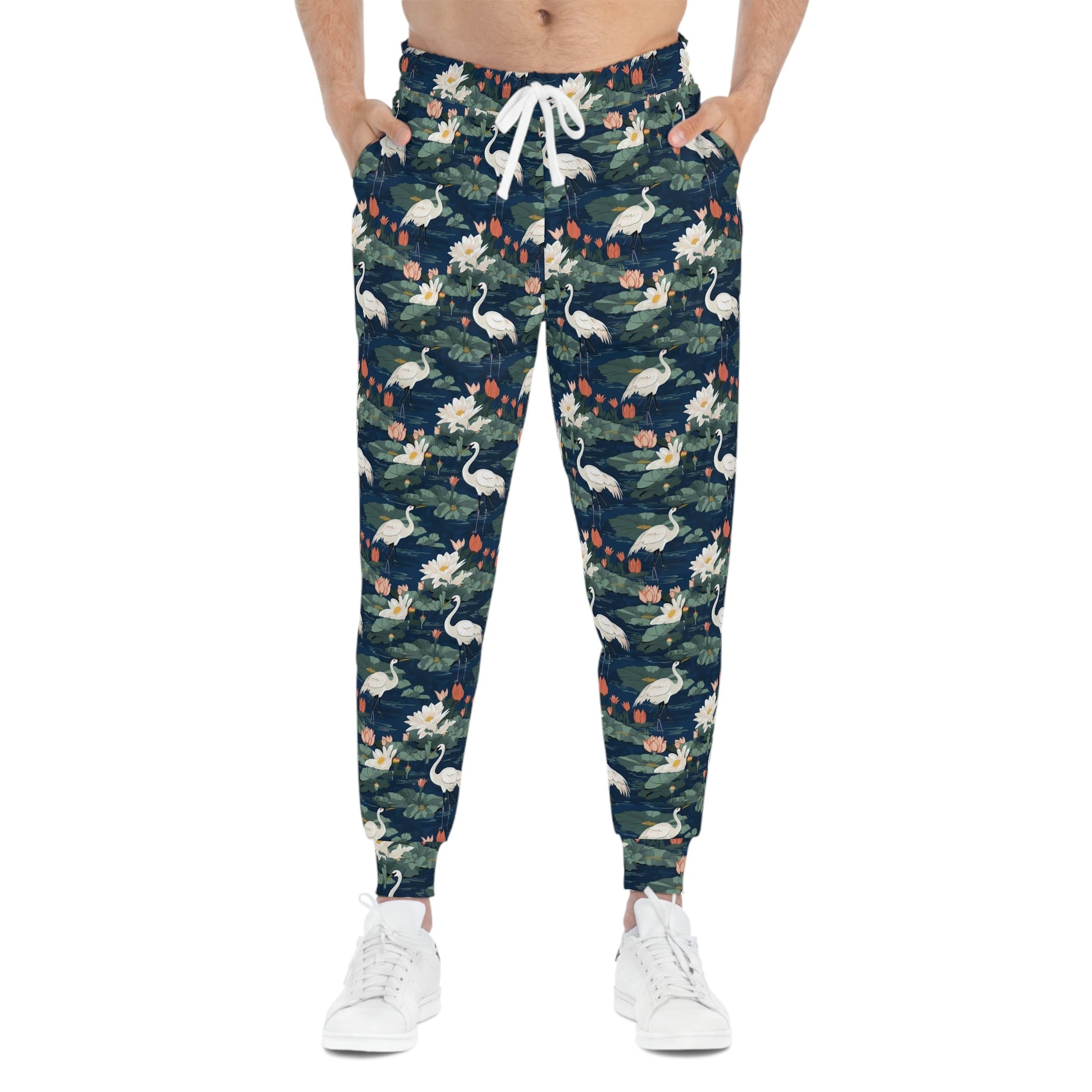 Japandi Whooping Cranes Pattern Athletic Joggers