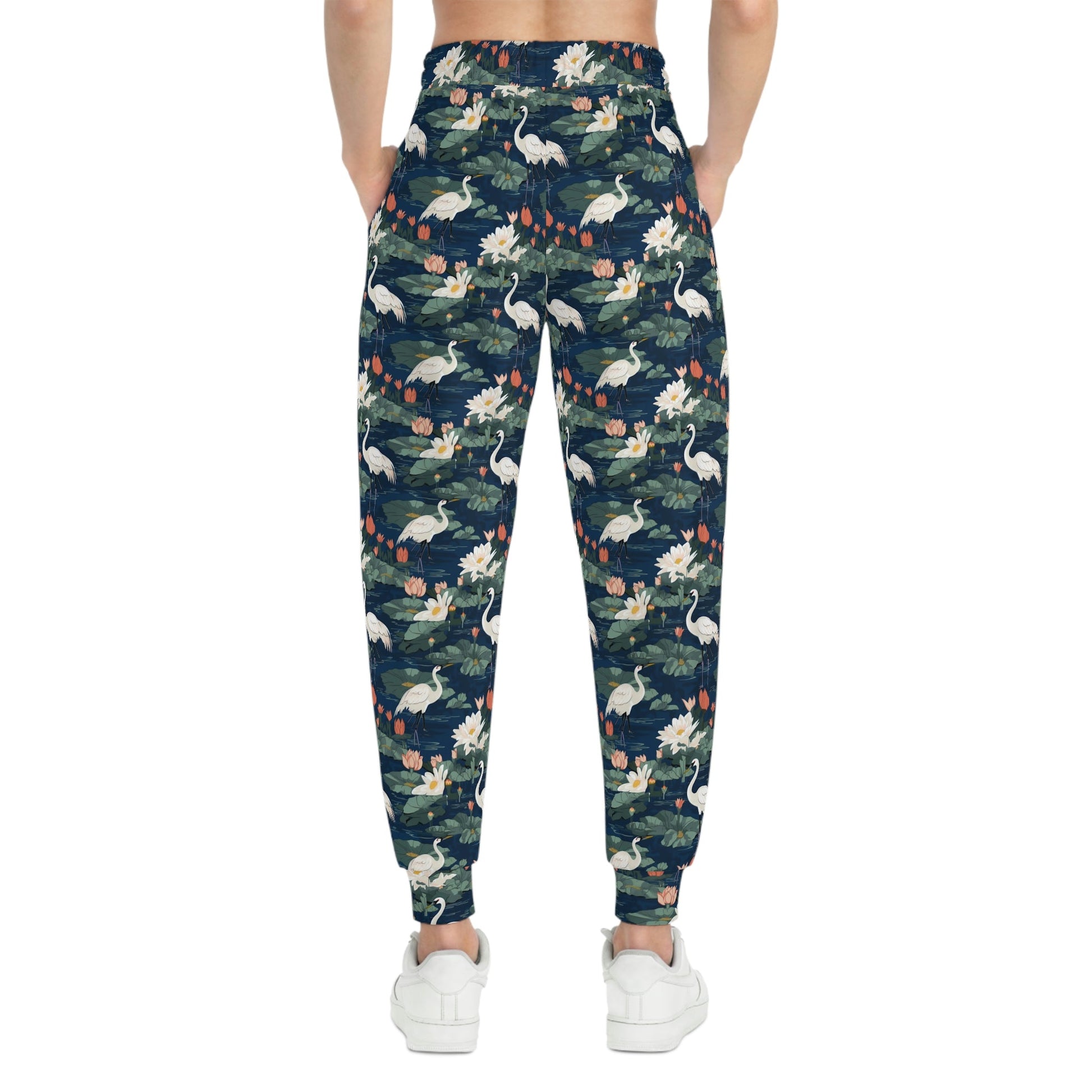 Japandi Whooping Cranes Pattern Athletic Joggers