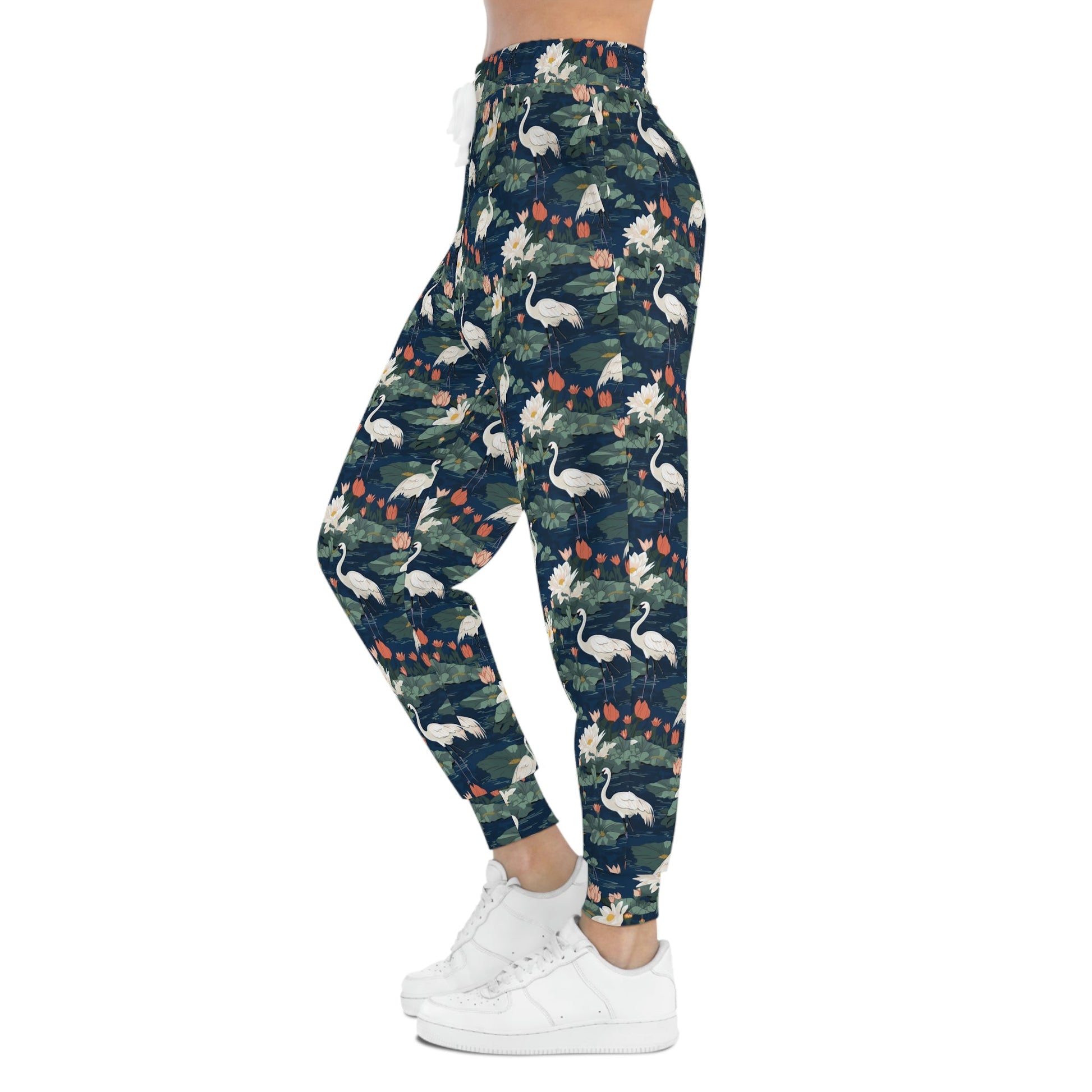 Japandi Whooping Cranes Pattern Athletic Joggers