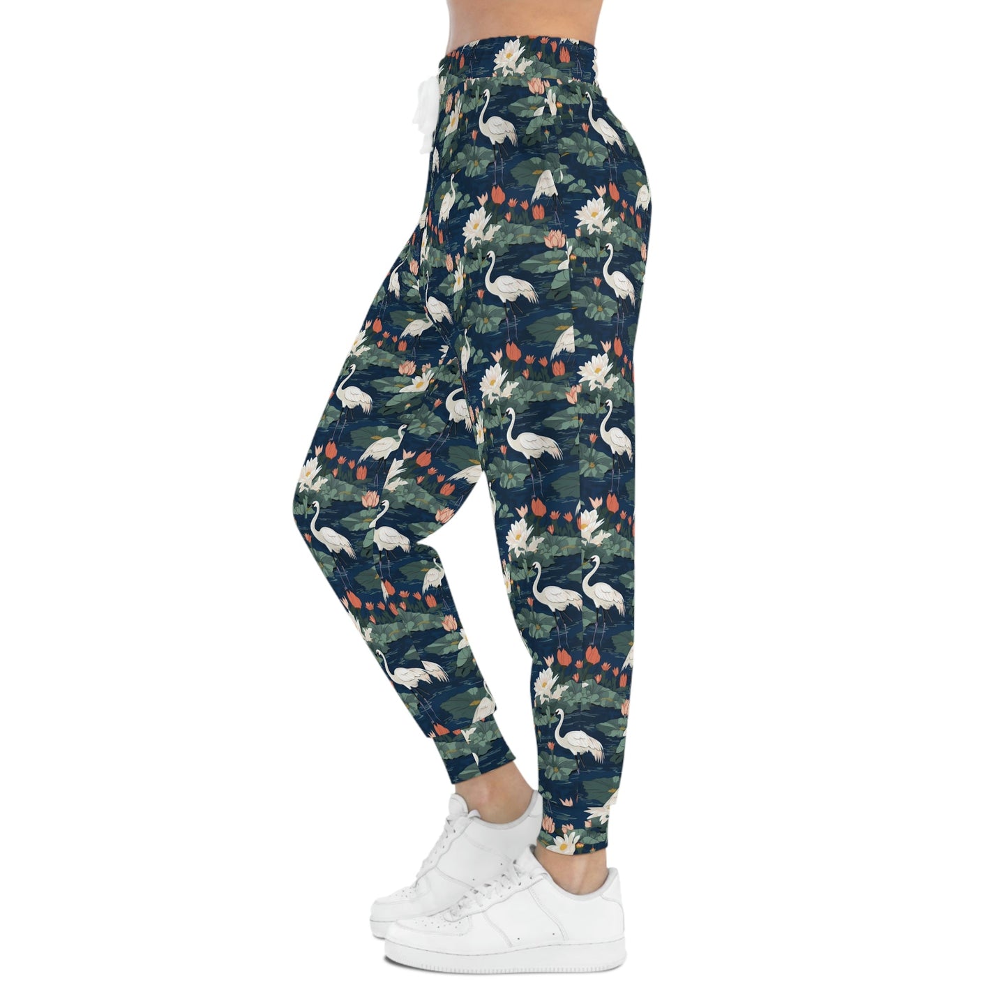 Japandi Whooping Cranes Pattern Athletic Joggers