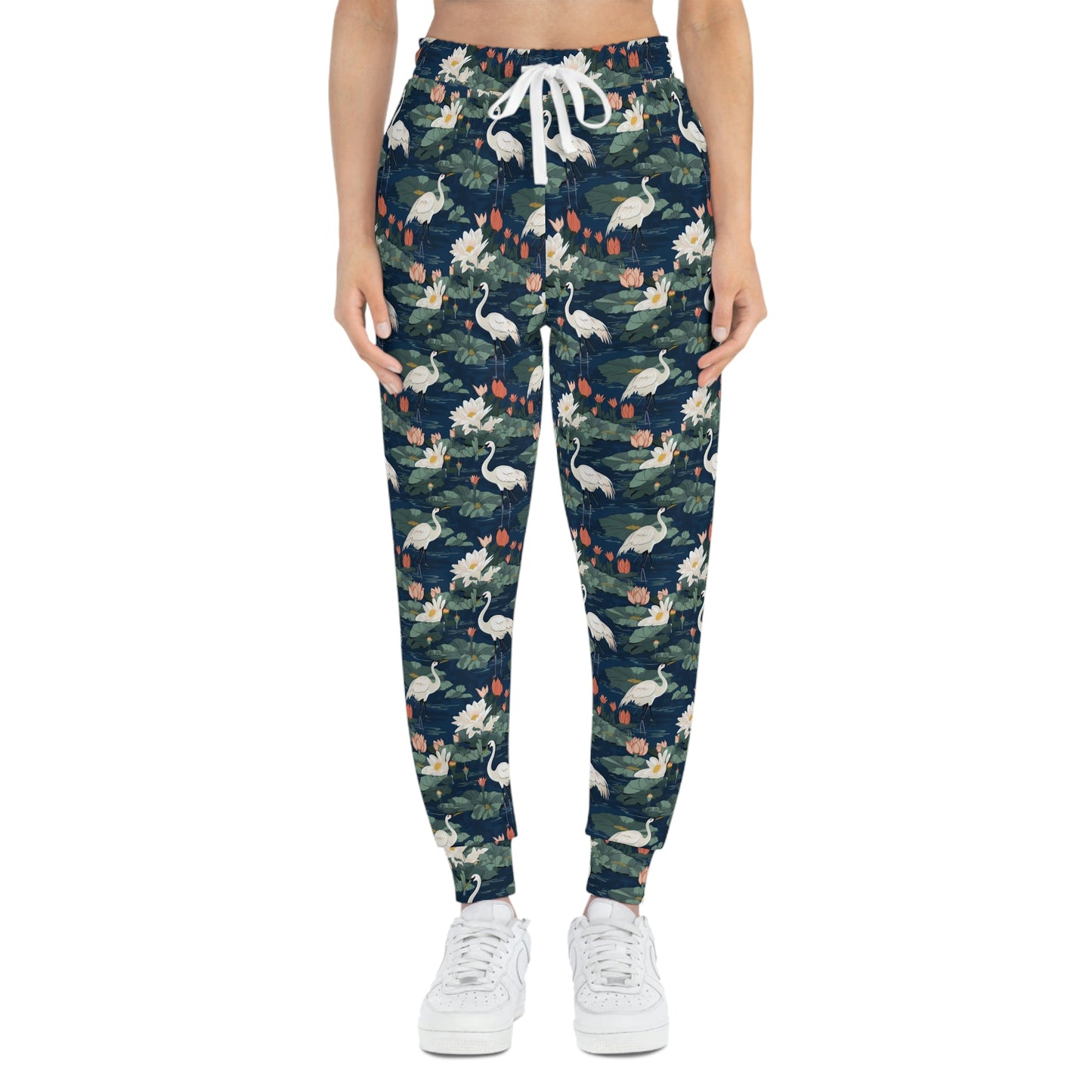 Japandi Whooping Cranes Pattern Athletic Joggers