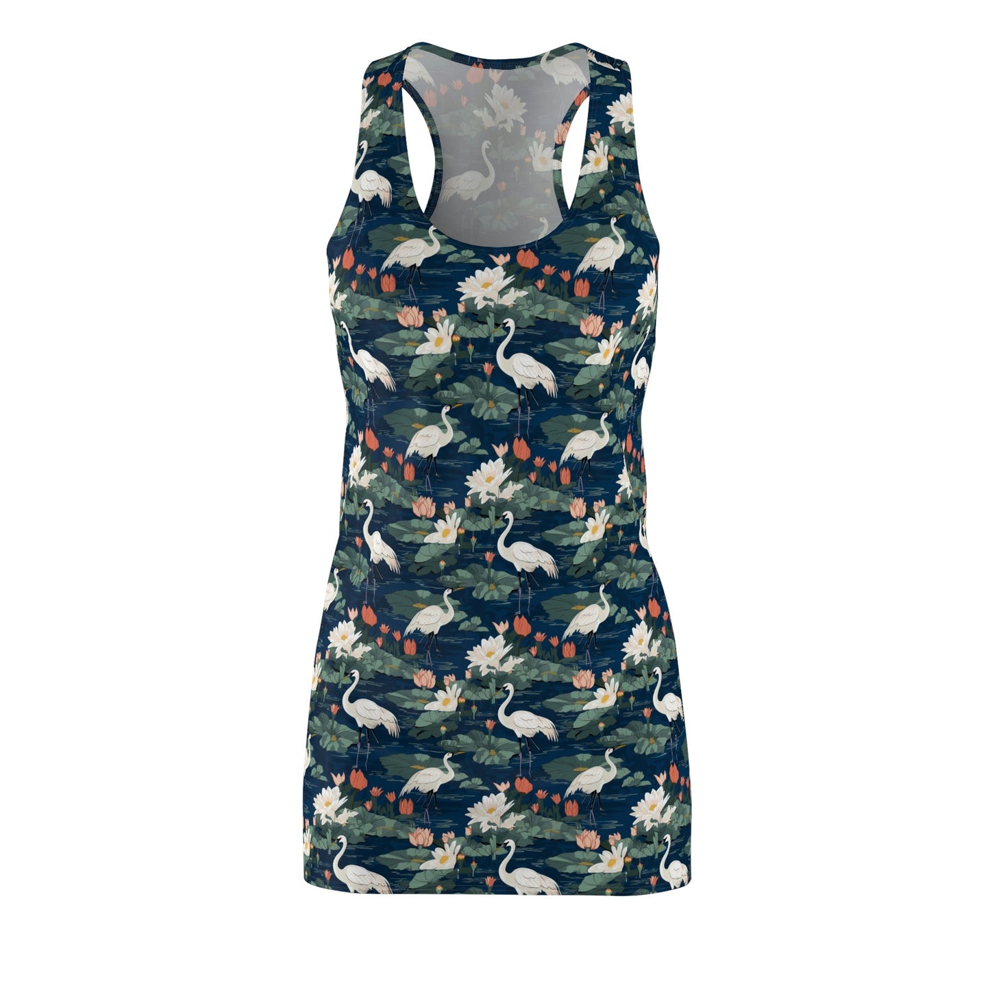 Japandi Whooping Cranes Pattern Floral Women's Racerback Dress