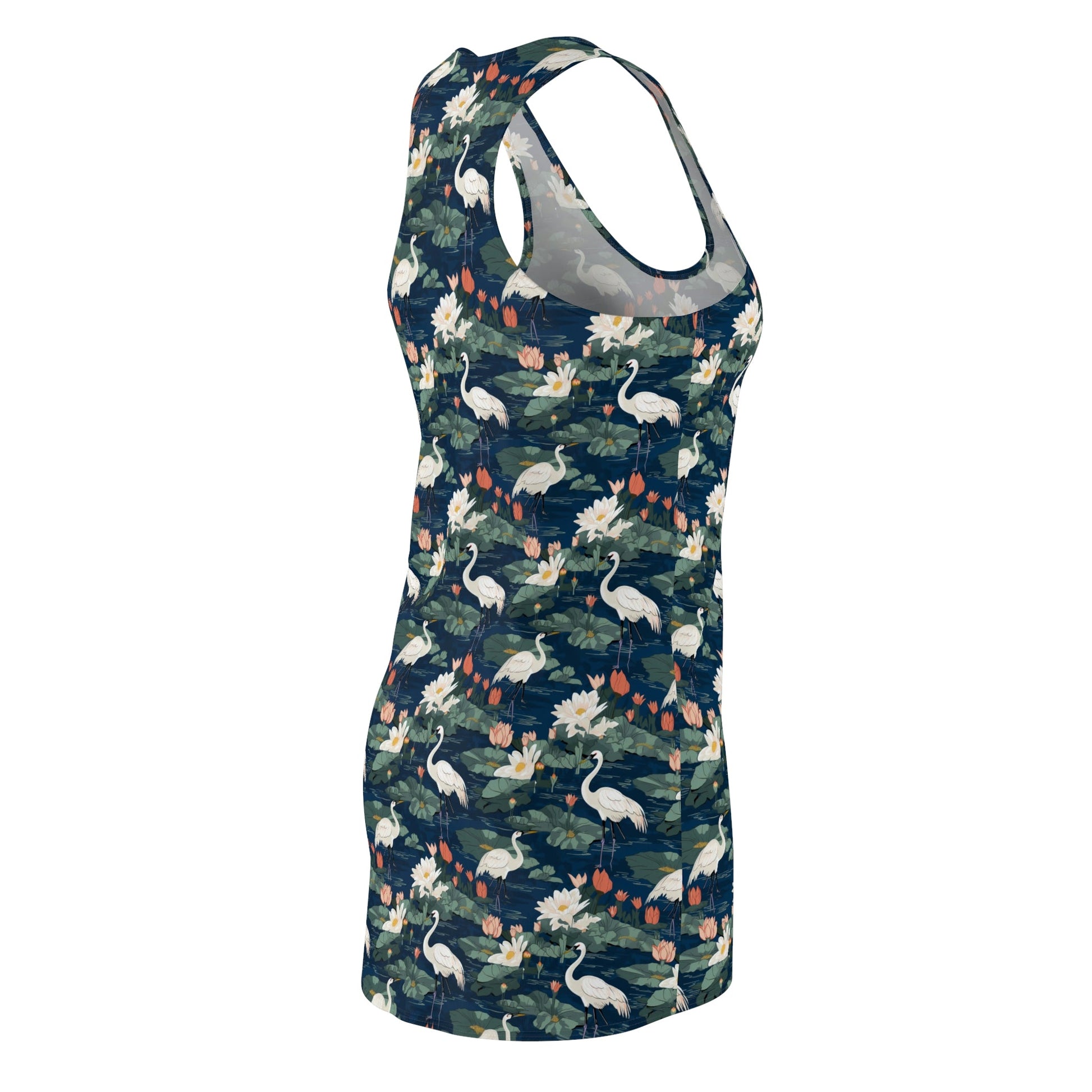 Japandi Whooping Cranes Pattern Floral Women's Racerback Dress