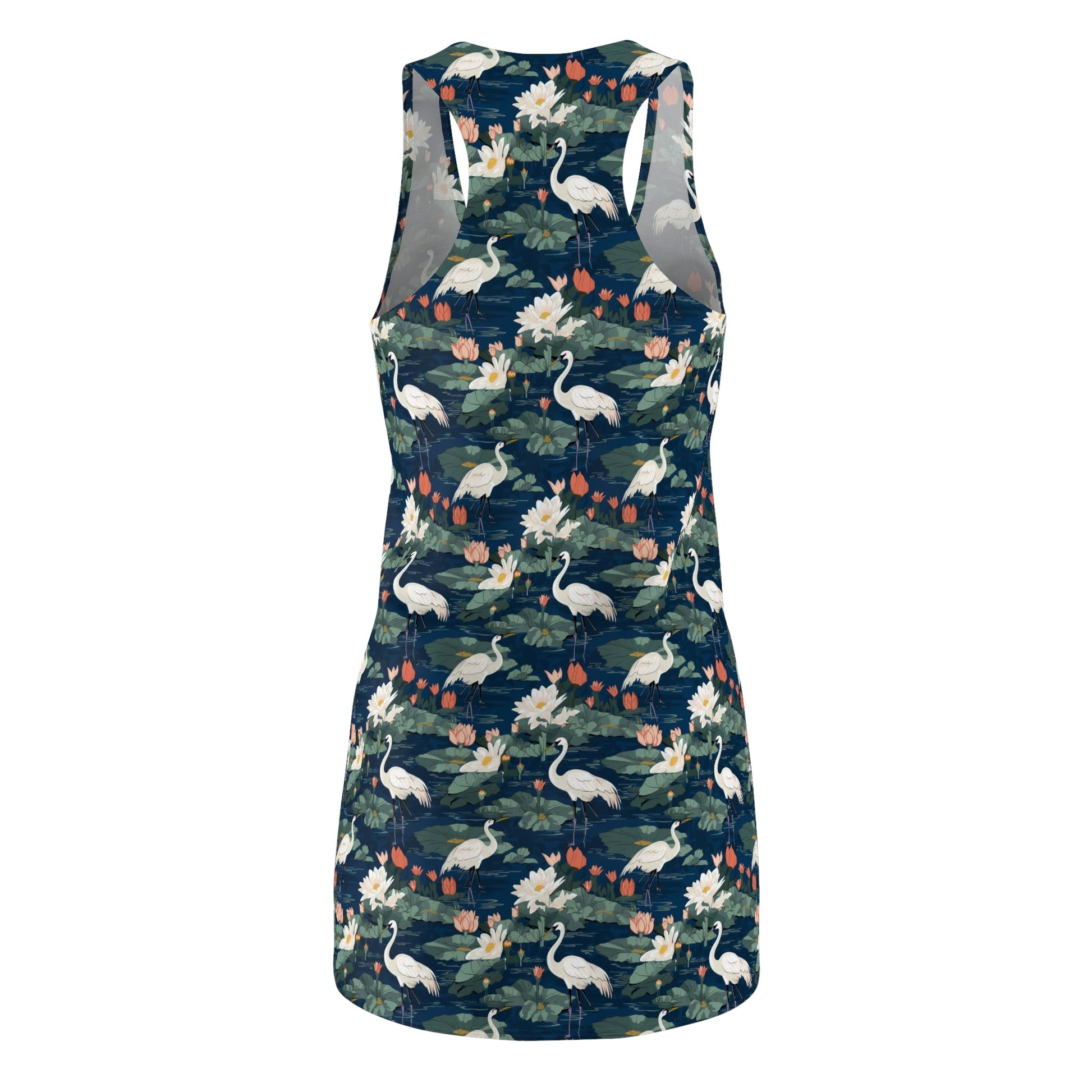 Japandi Whooping Cranes Pattern Floral Women's Racerback Dress