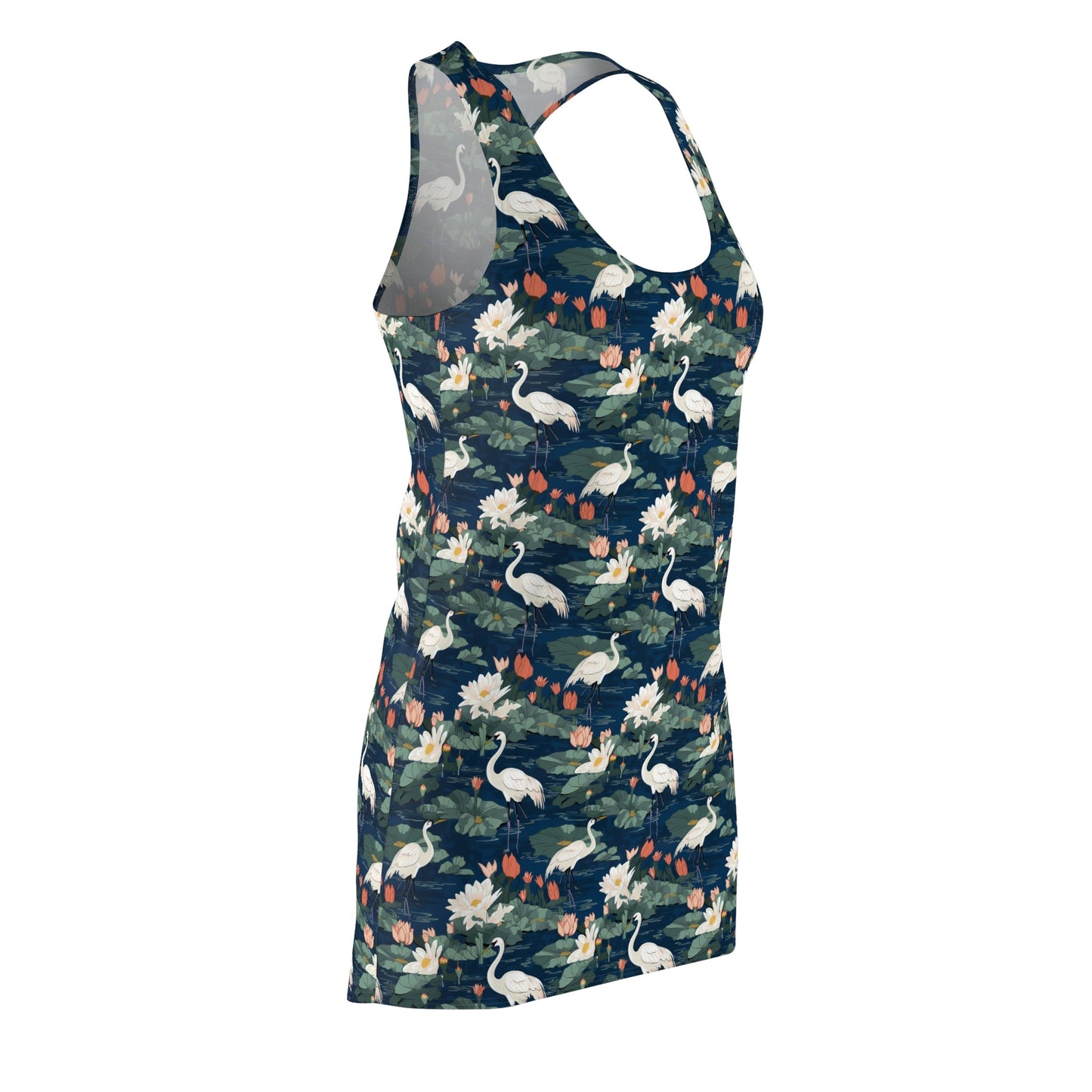 Japandi Whooping Cranes Pattern Floral Women's Racerback Dress